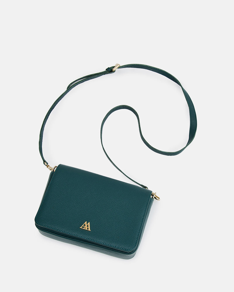 Maria Mini Leather Shoulder Bag, Petrol Green