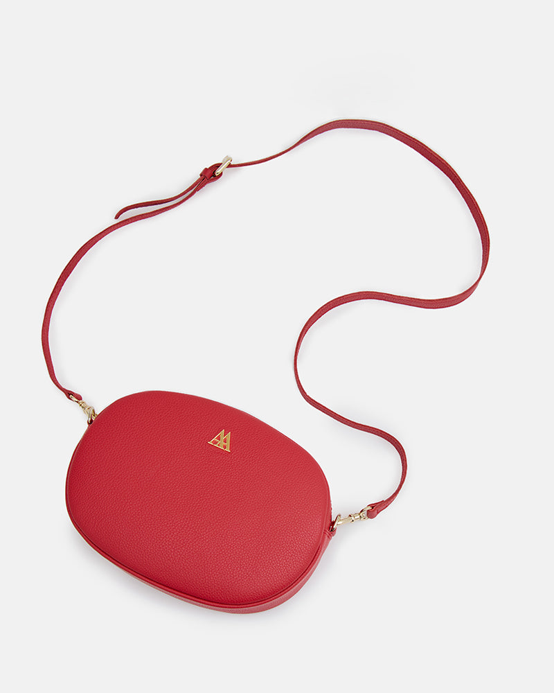 Olivia Oval Leather Bag, Red