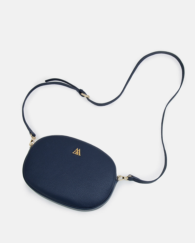 Olivia Oval Bag, Navy Blue Leather