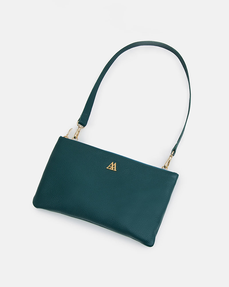 Catalina Bolso Clutch Piel Verde Petróleo