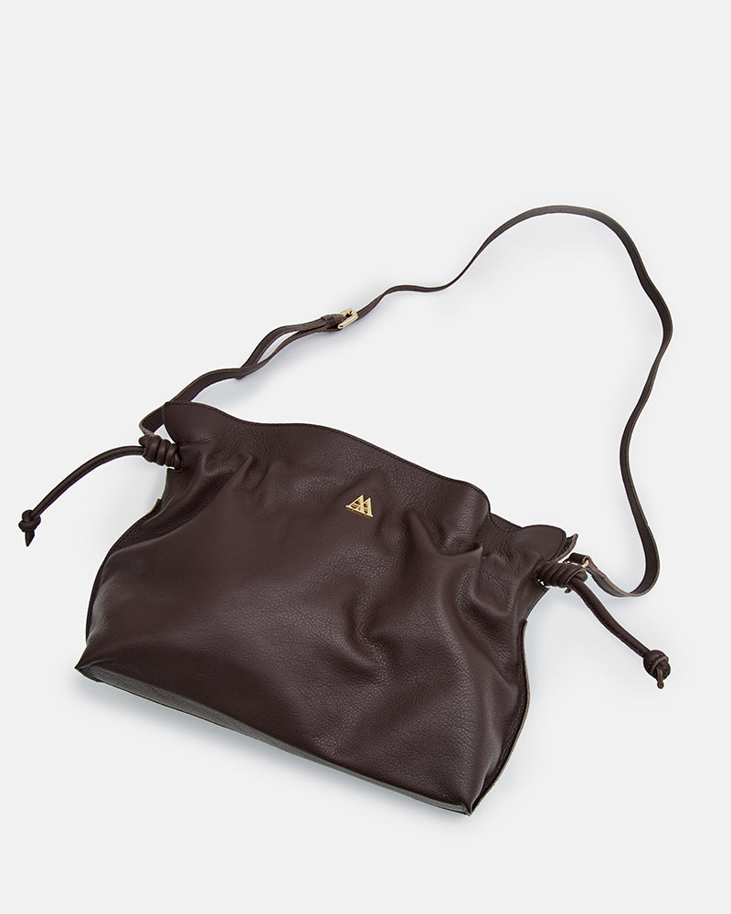 Fátima Bolso Fruncido Piel Marrón