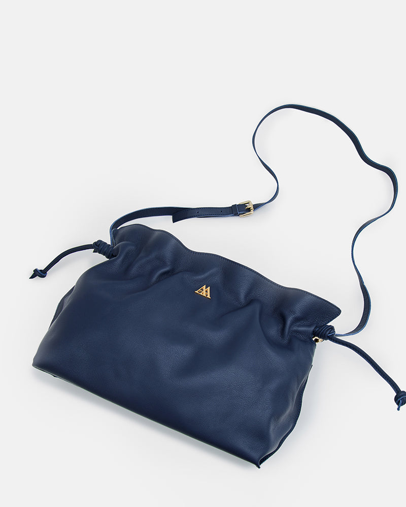 Fátima Ruched Bag, Navy Blue Leather