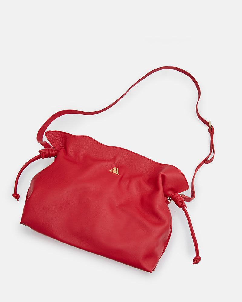 Fátima Ruched Leather Bag, Red