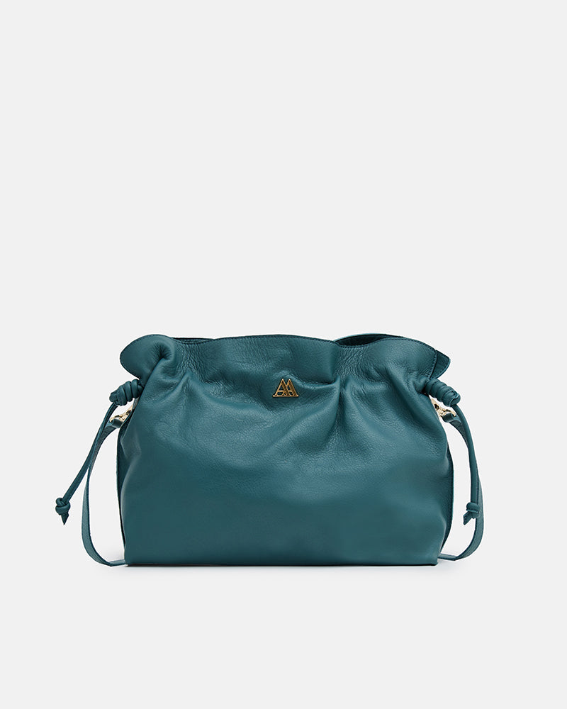 Fátima Bolso Fruncido Piel Verde Petróleo