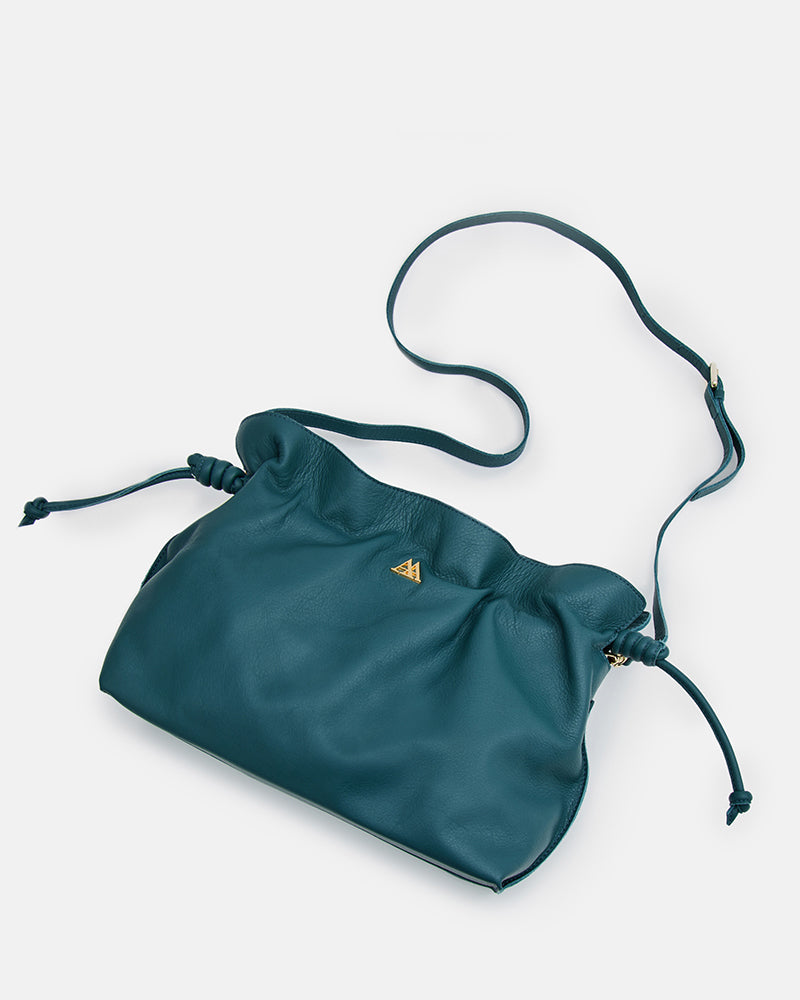 Fátima Bolso Fruncido Piel Verde Petróleo