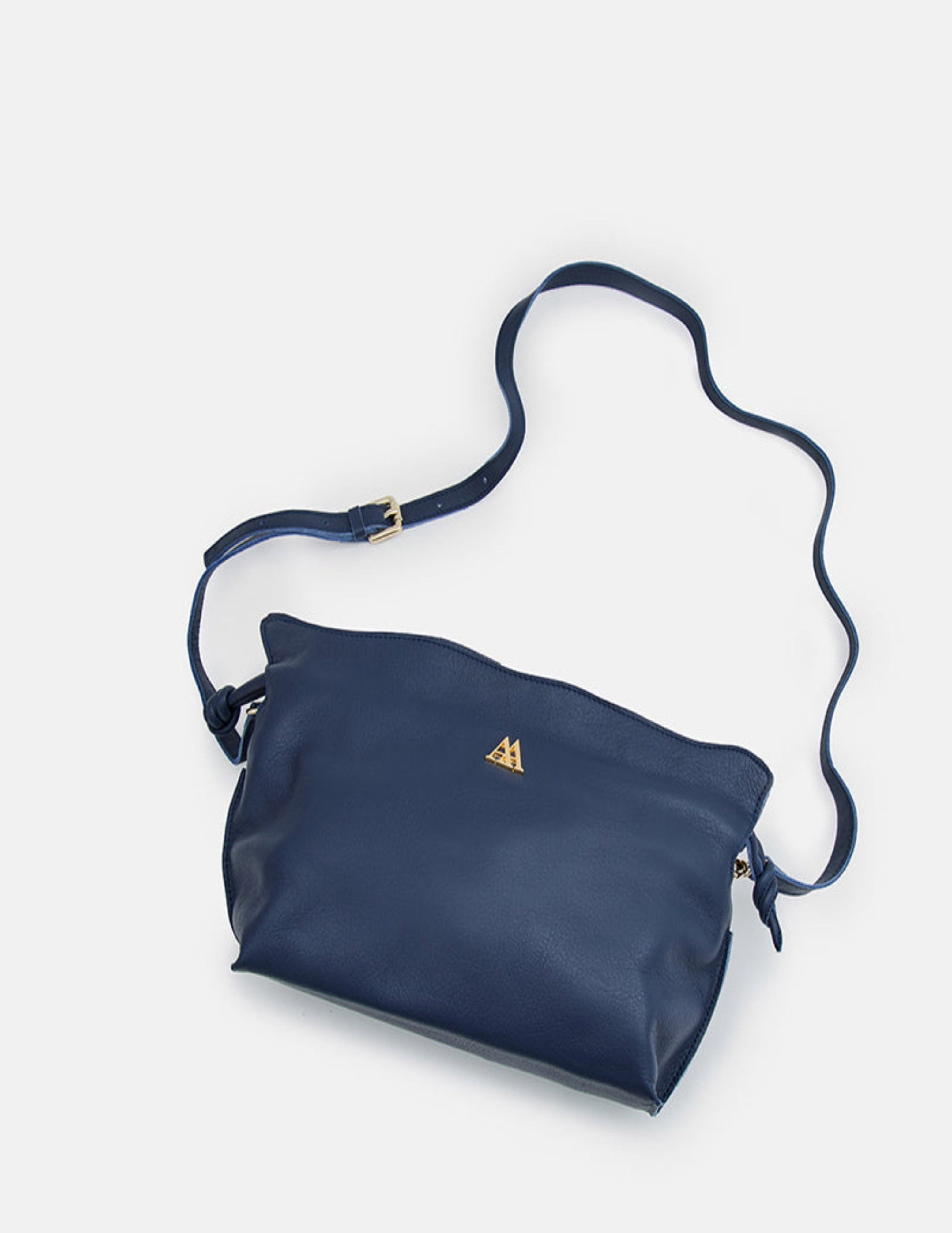 Fiona Gathered Leather Bag, Navy Blue