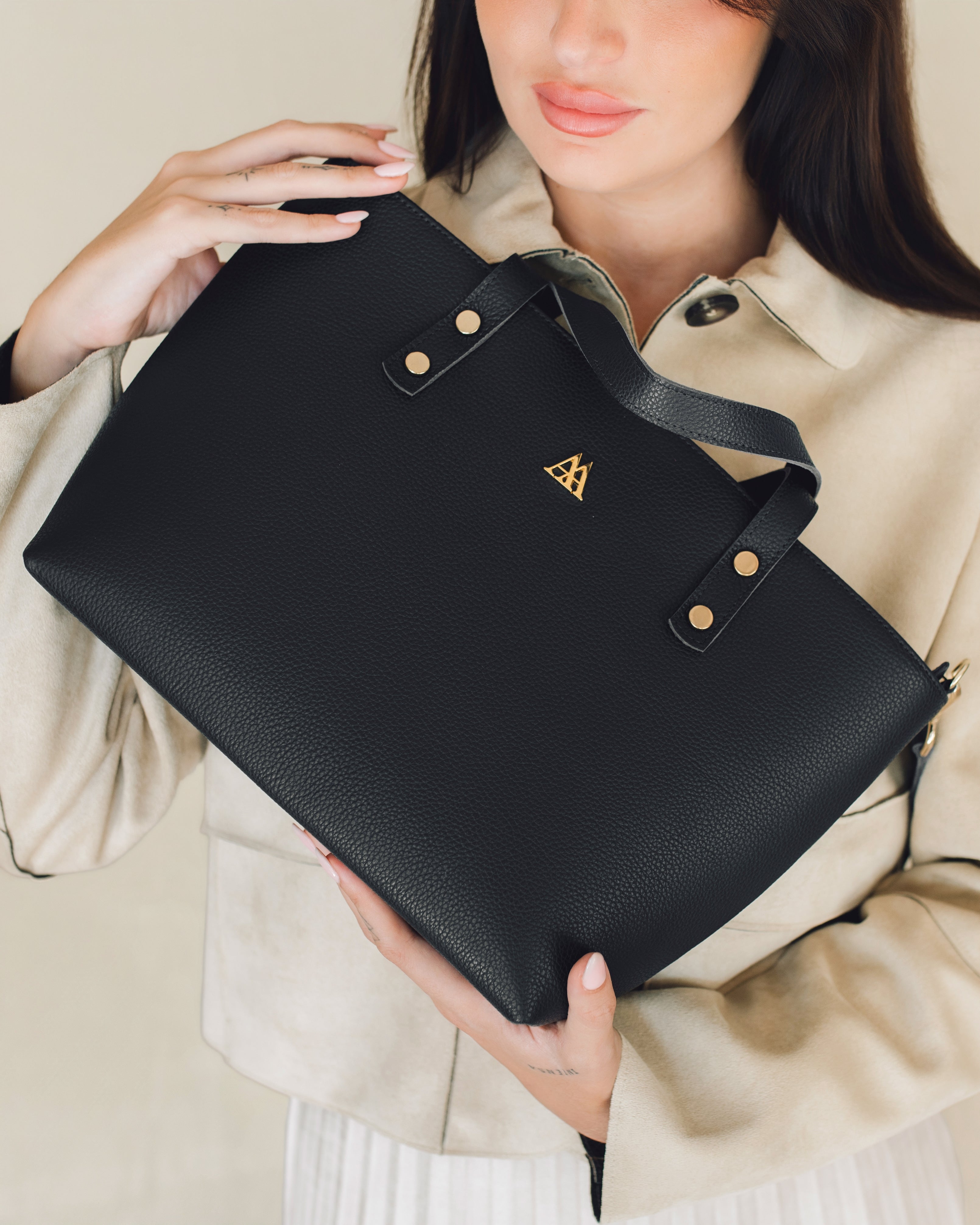 Antonia Leather Shopper Bag, Black