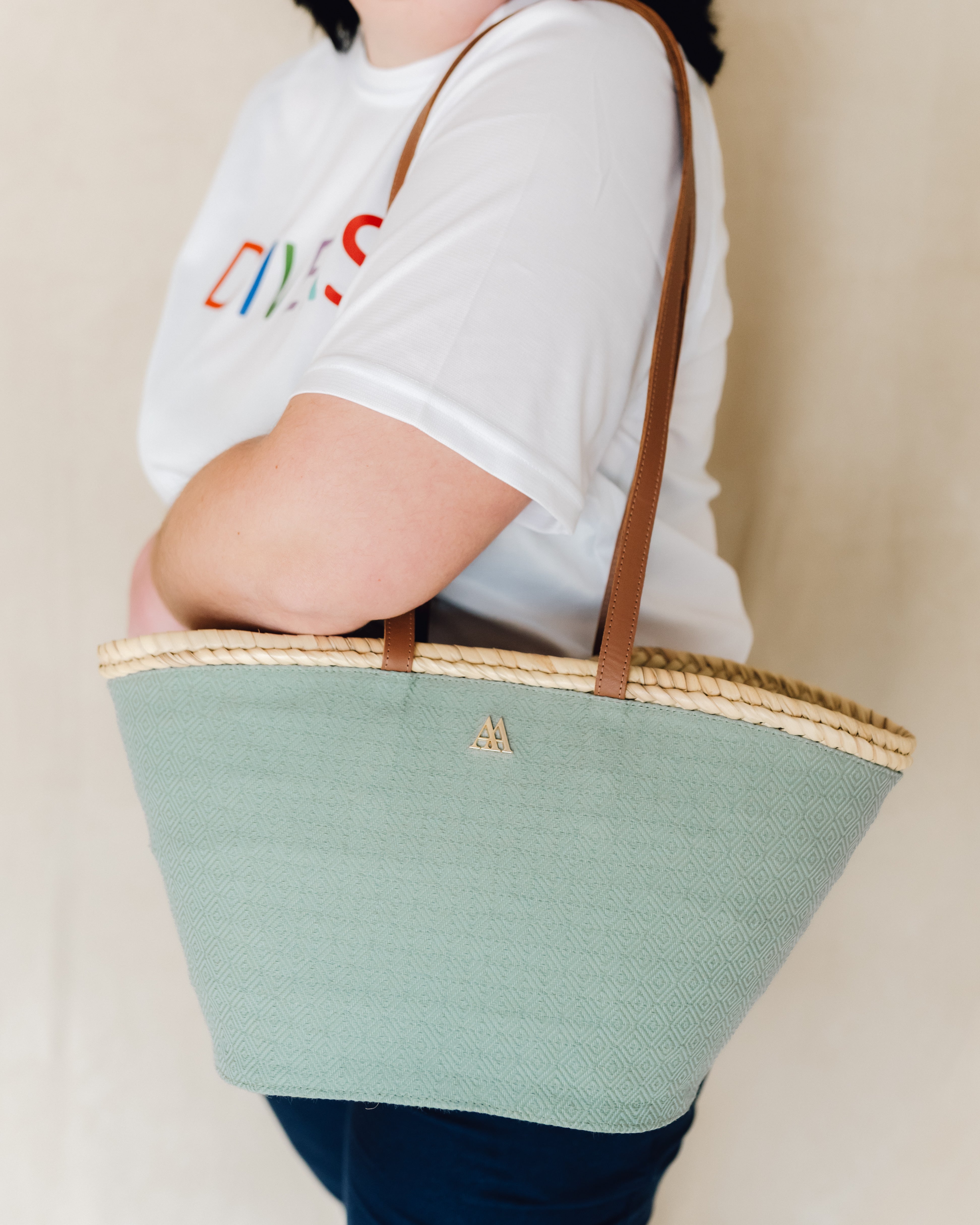 Carlota Leather Straw Bag, Navy Blue