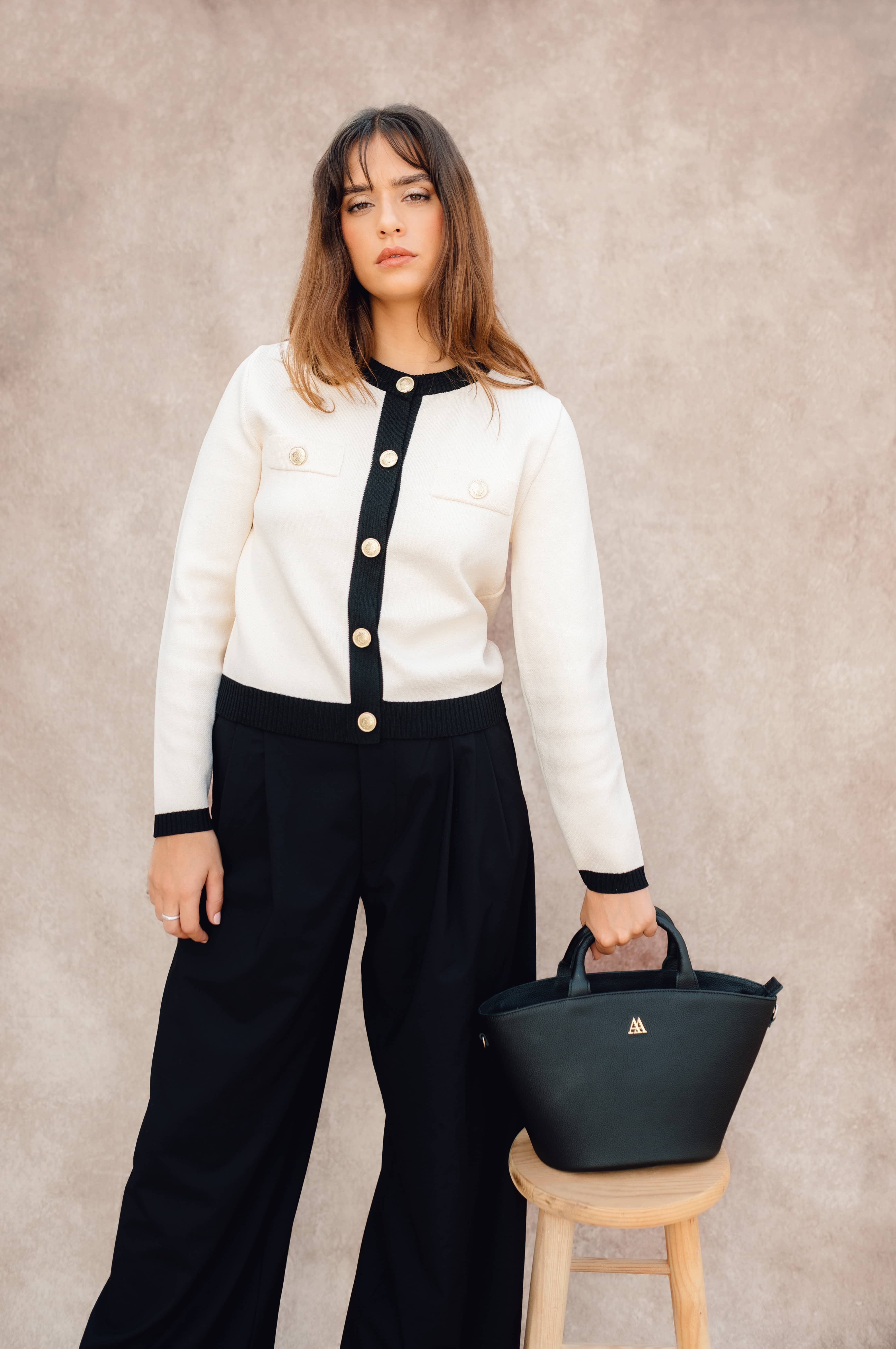 Carlota Leather Straw Bag Black