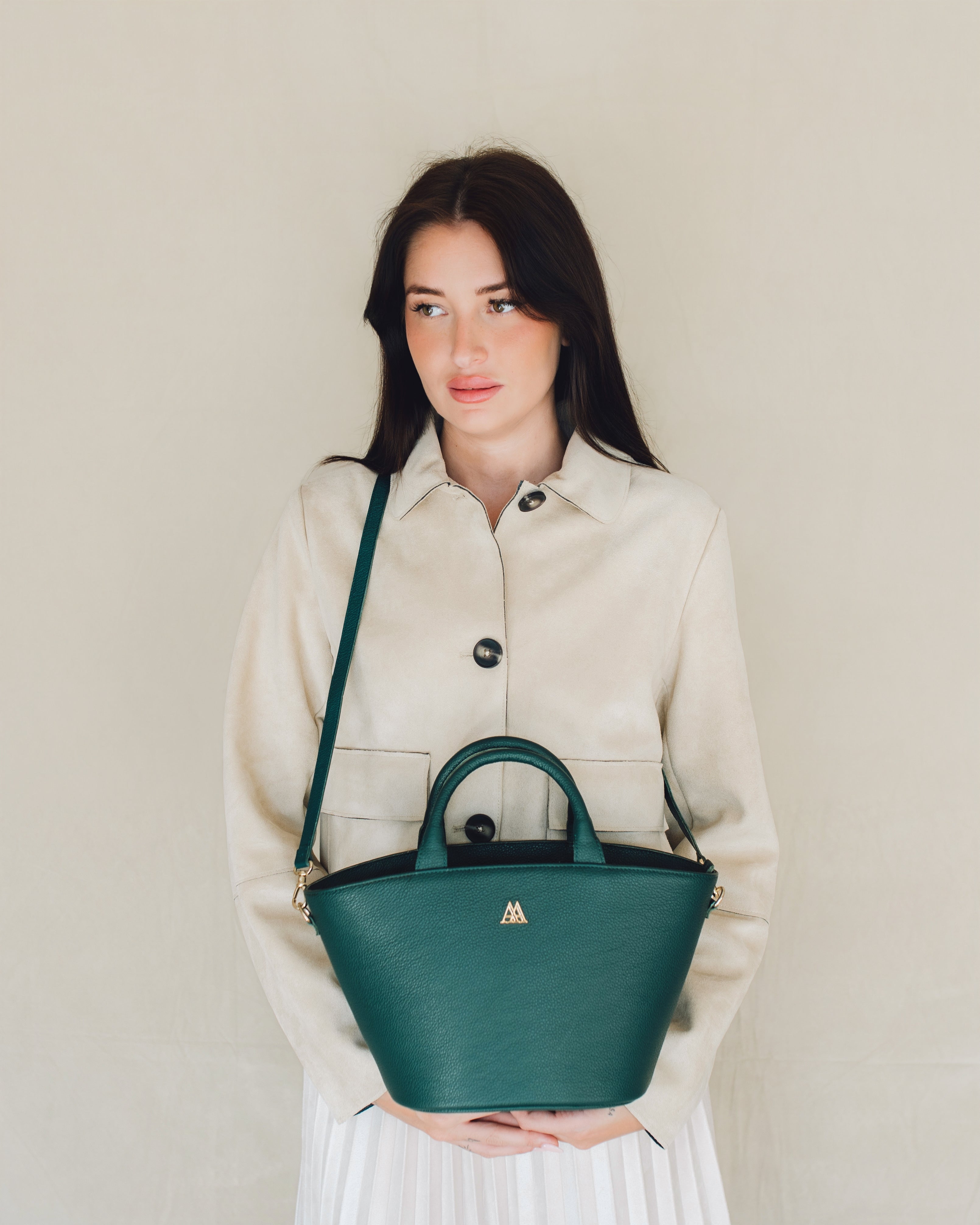 Carlota Leather Straw Bag, Petrol Green