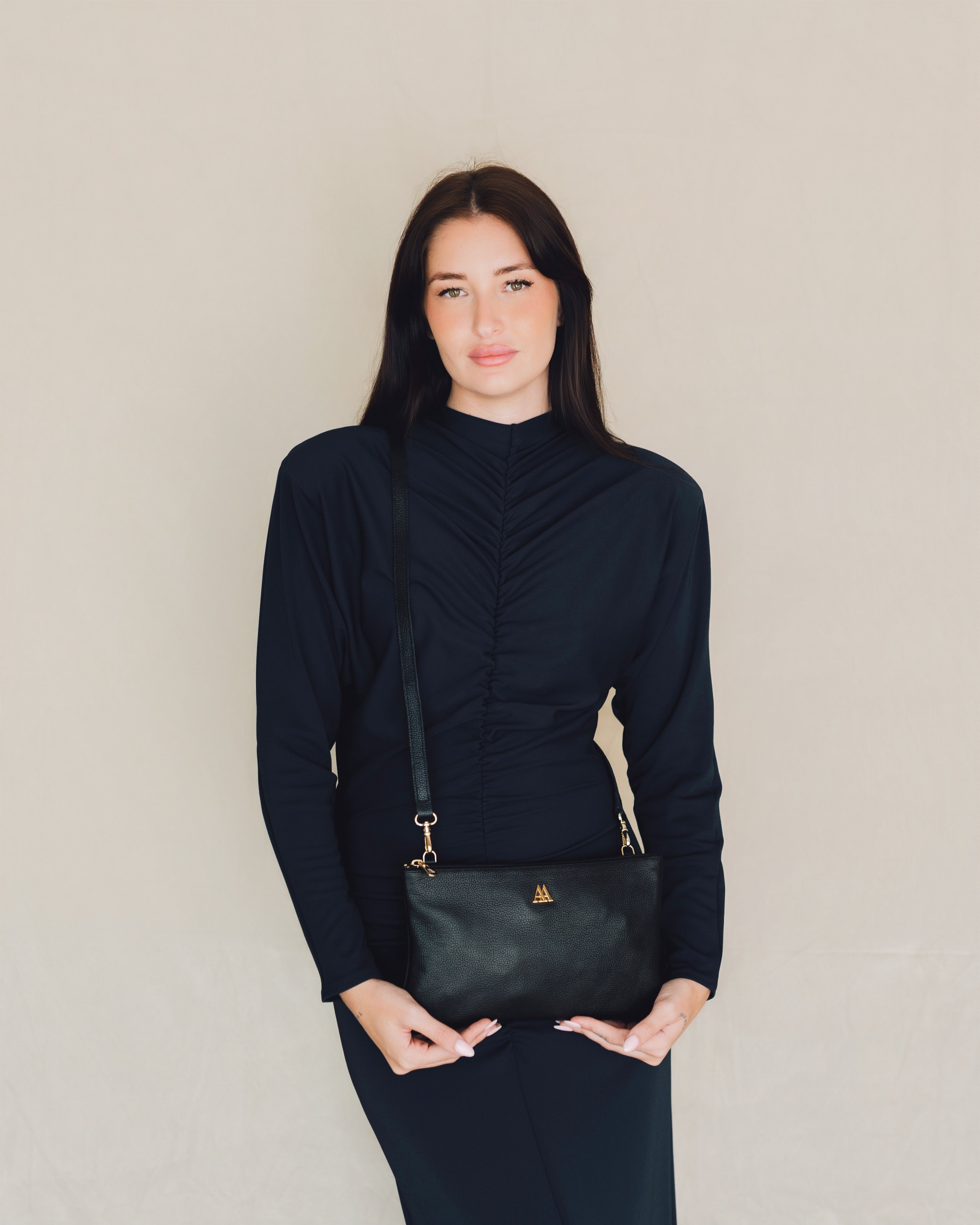 Catalina Black Leather Clutch Bag