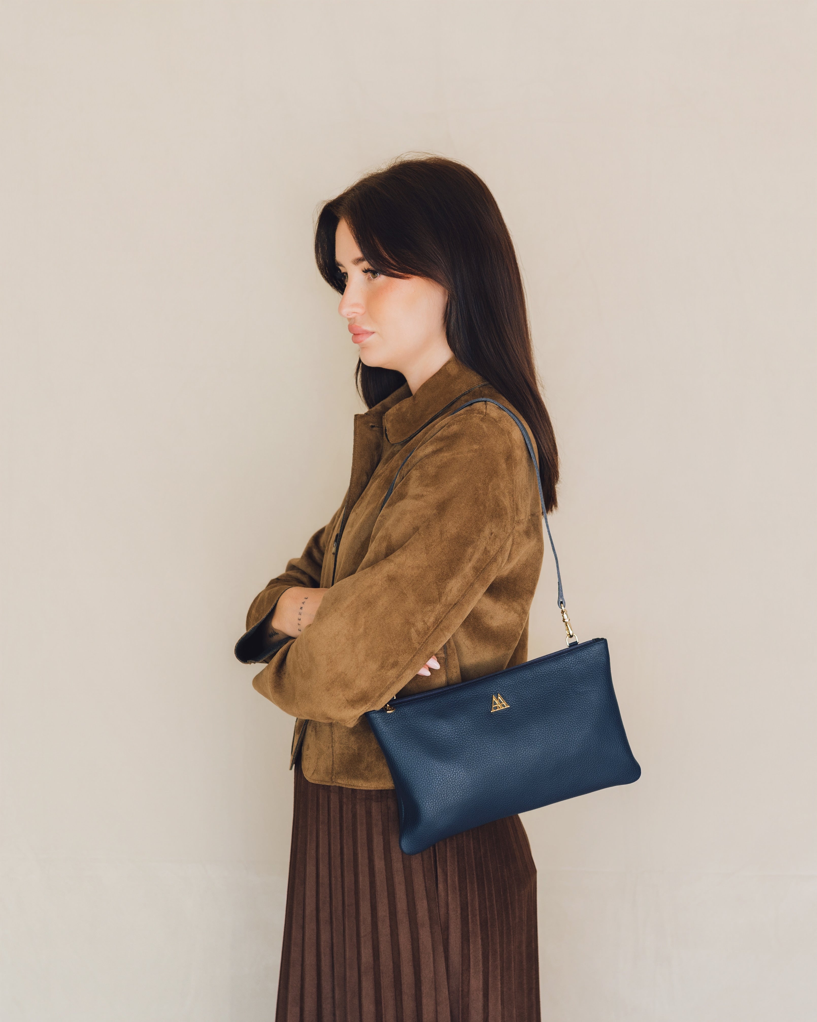 Catalina Bolso Clutch Piel Azul Marino