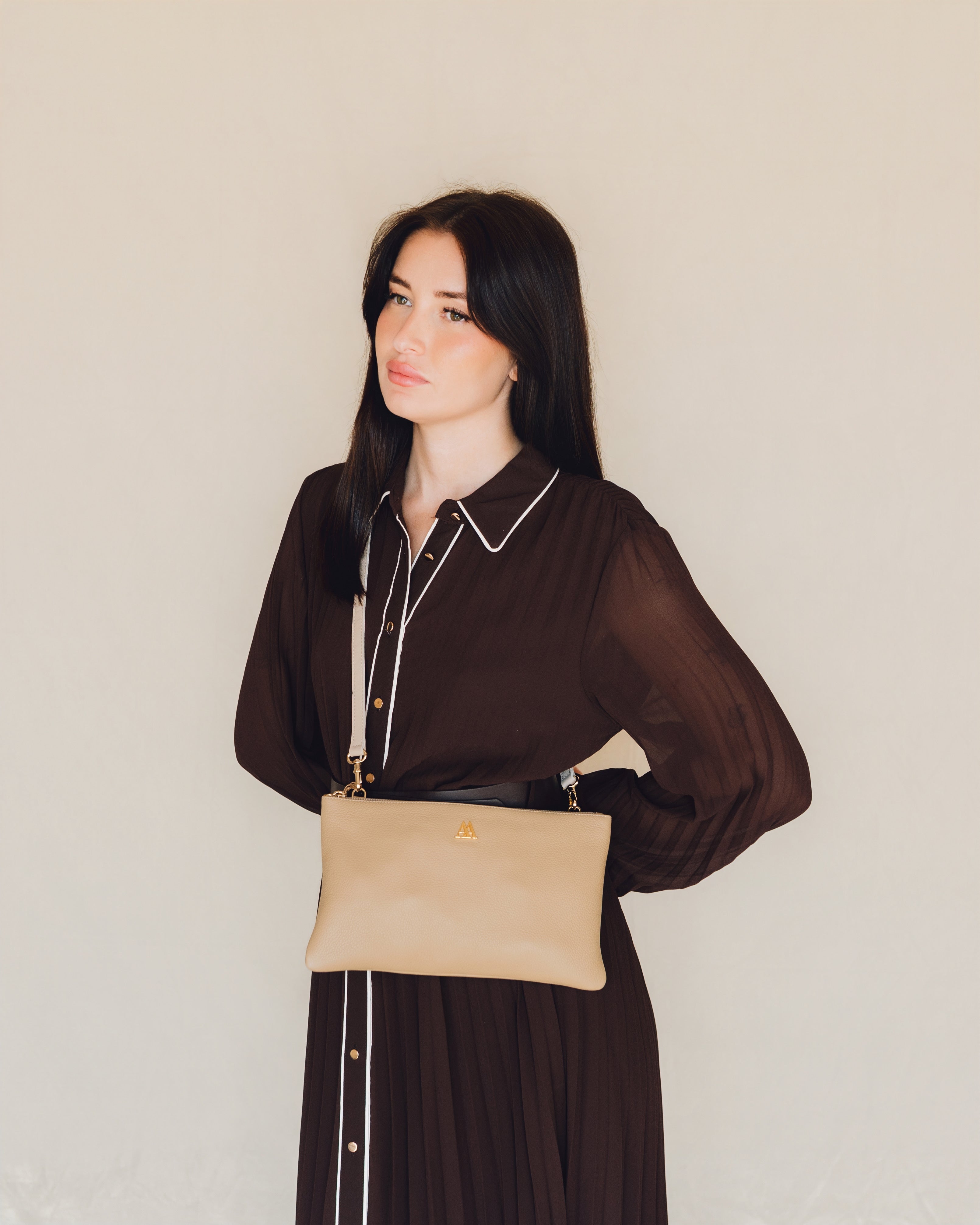 Catalina Beige Leather Clutch Bag