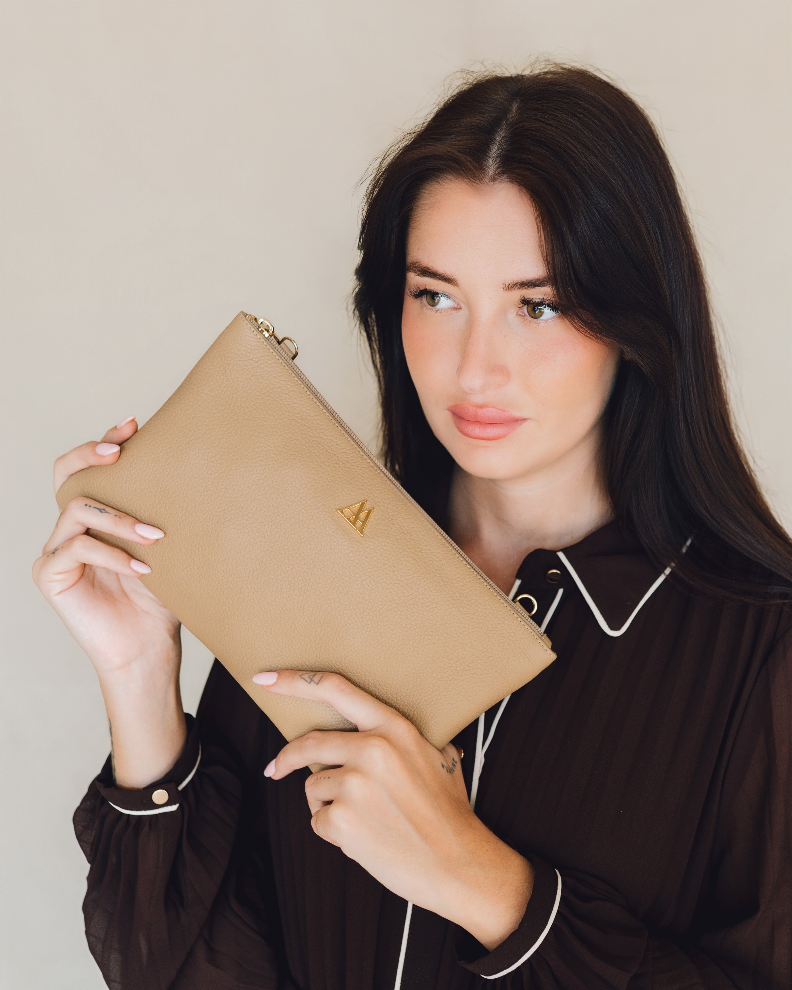 Catalina Beige Leather Clutch Bag