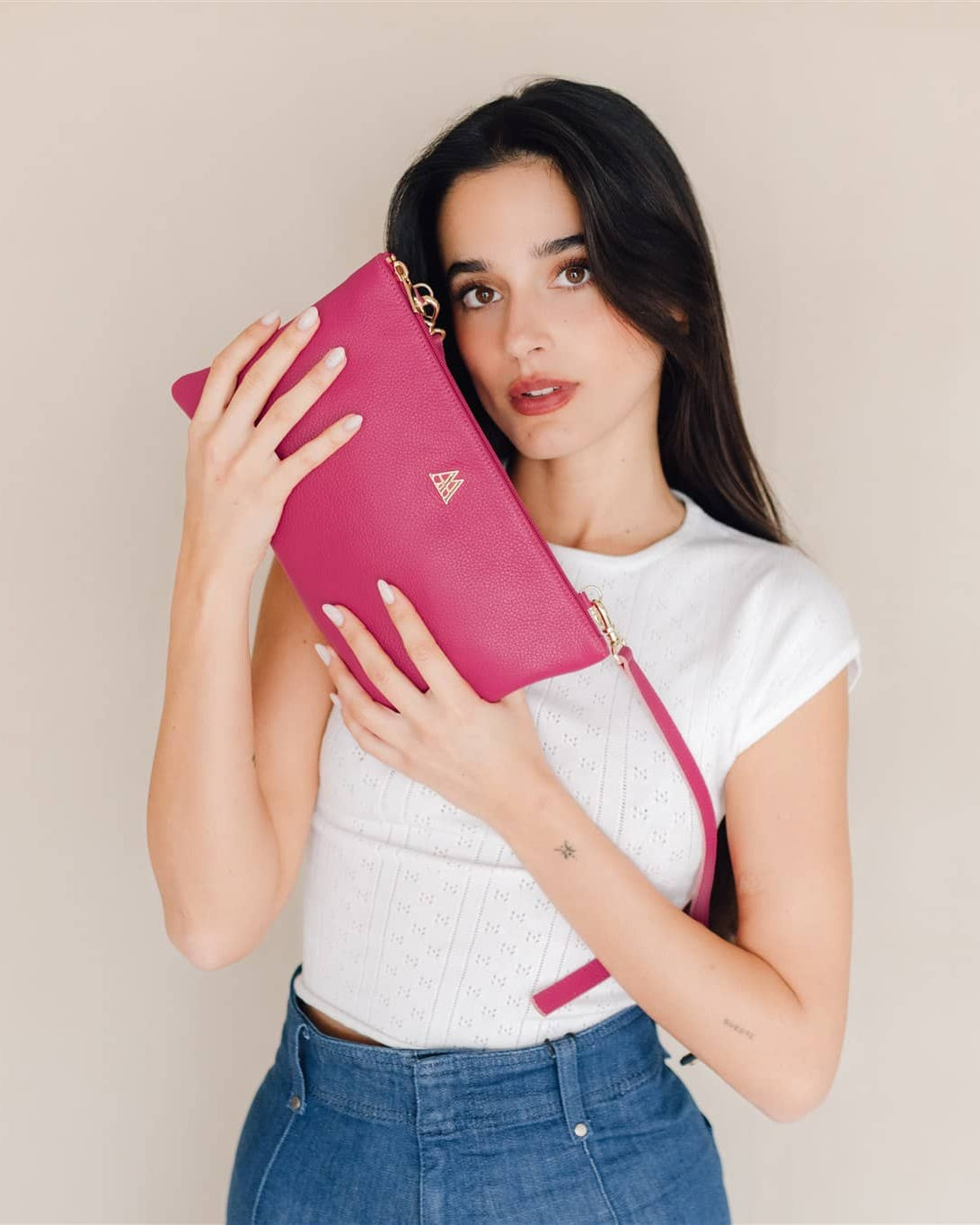 Catalina Fuchsia Leather Clutch Bag