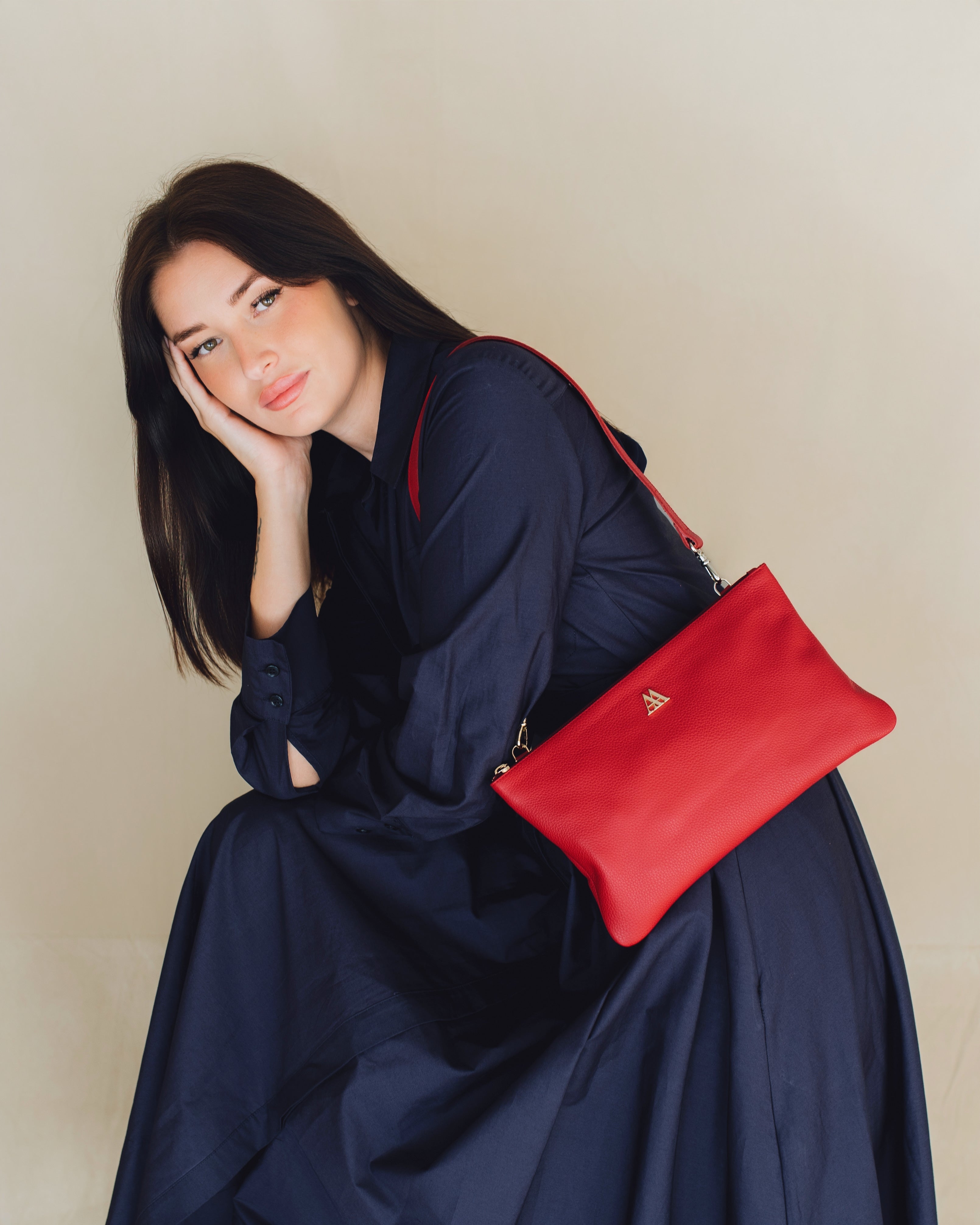 Catalina Bolso Clutch Piel Rojo