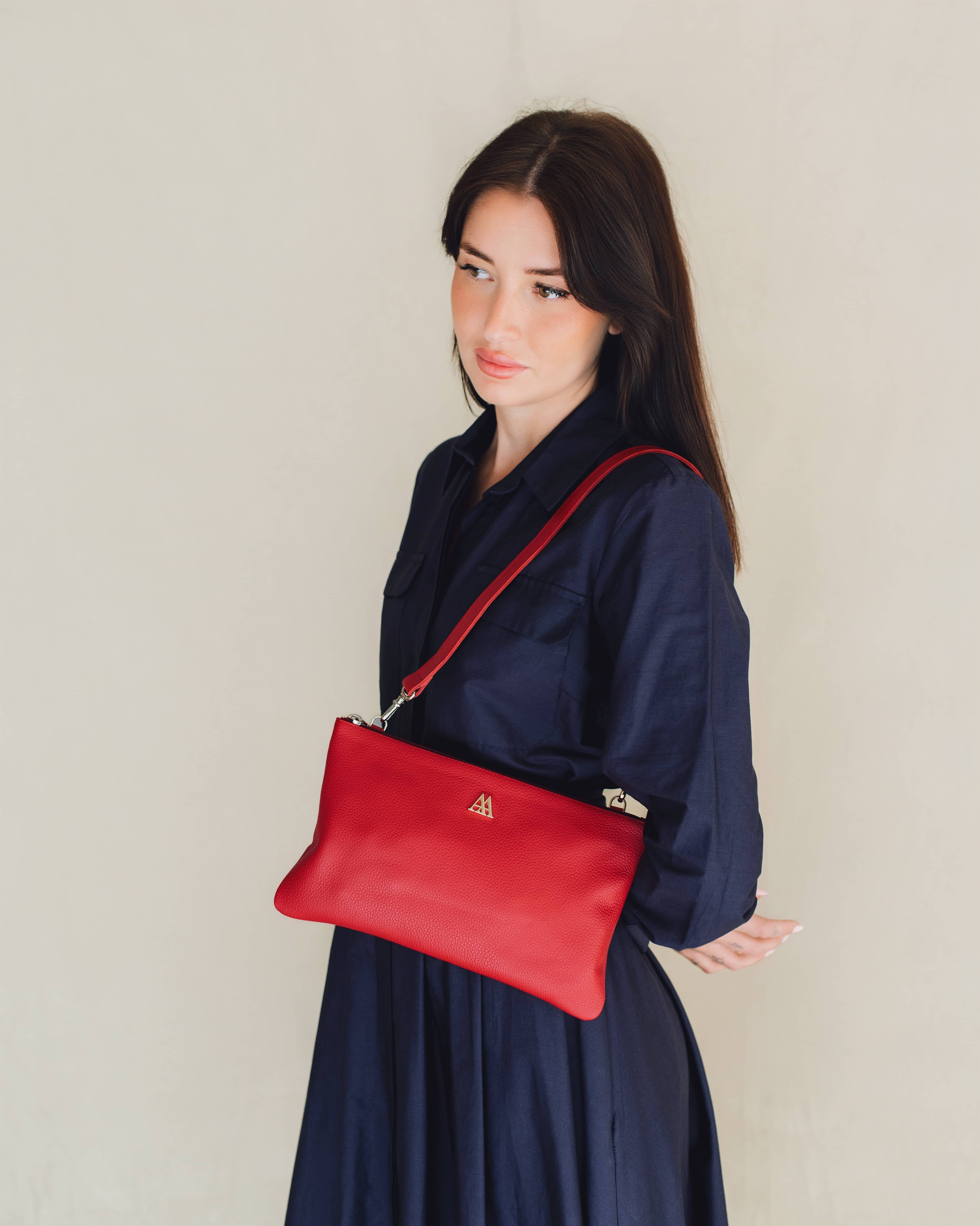 Catalina Red Leather Clutch Bag