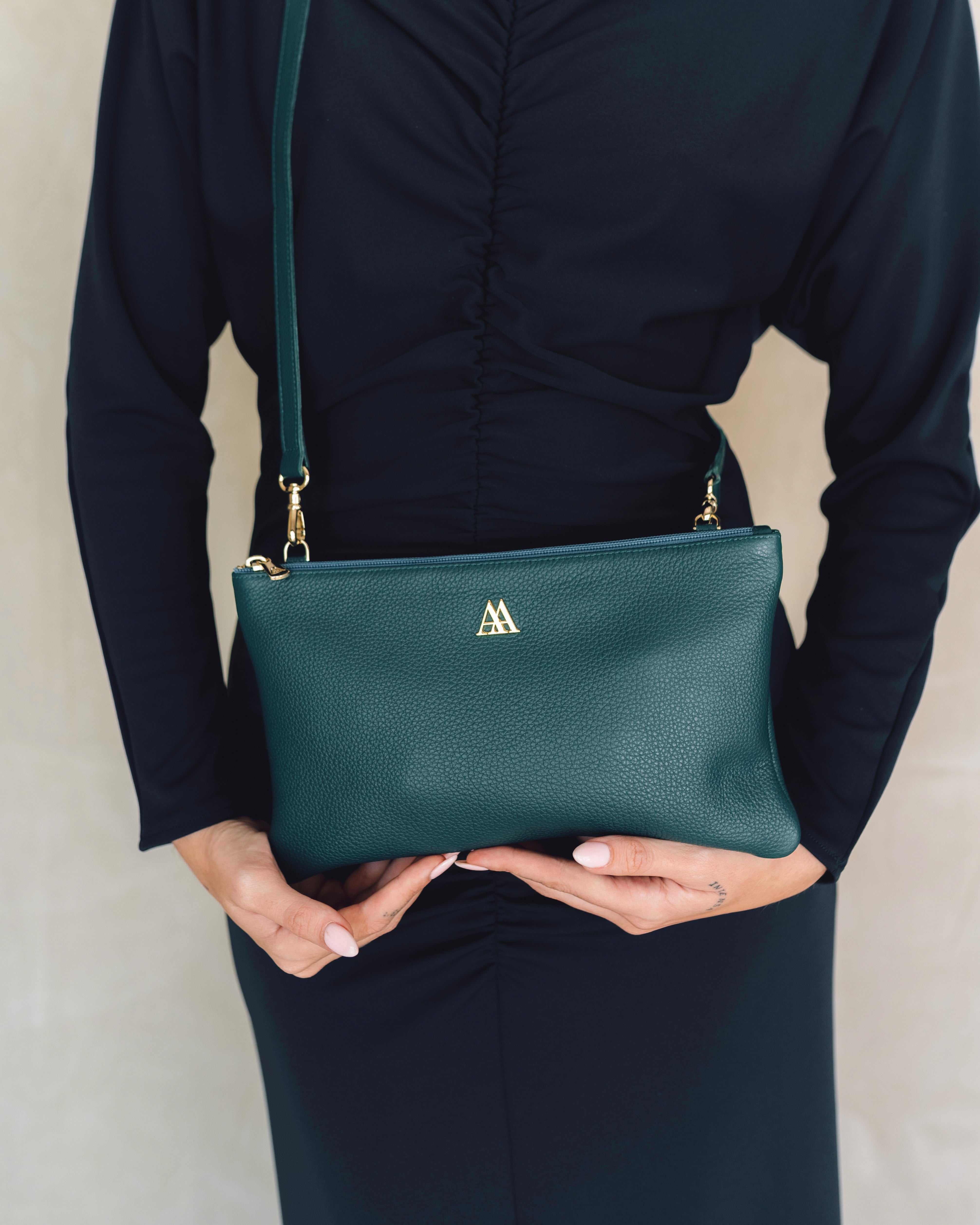 Catalina Bolso Clutch Piel Verde Petróleo