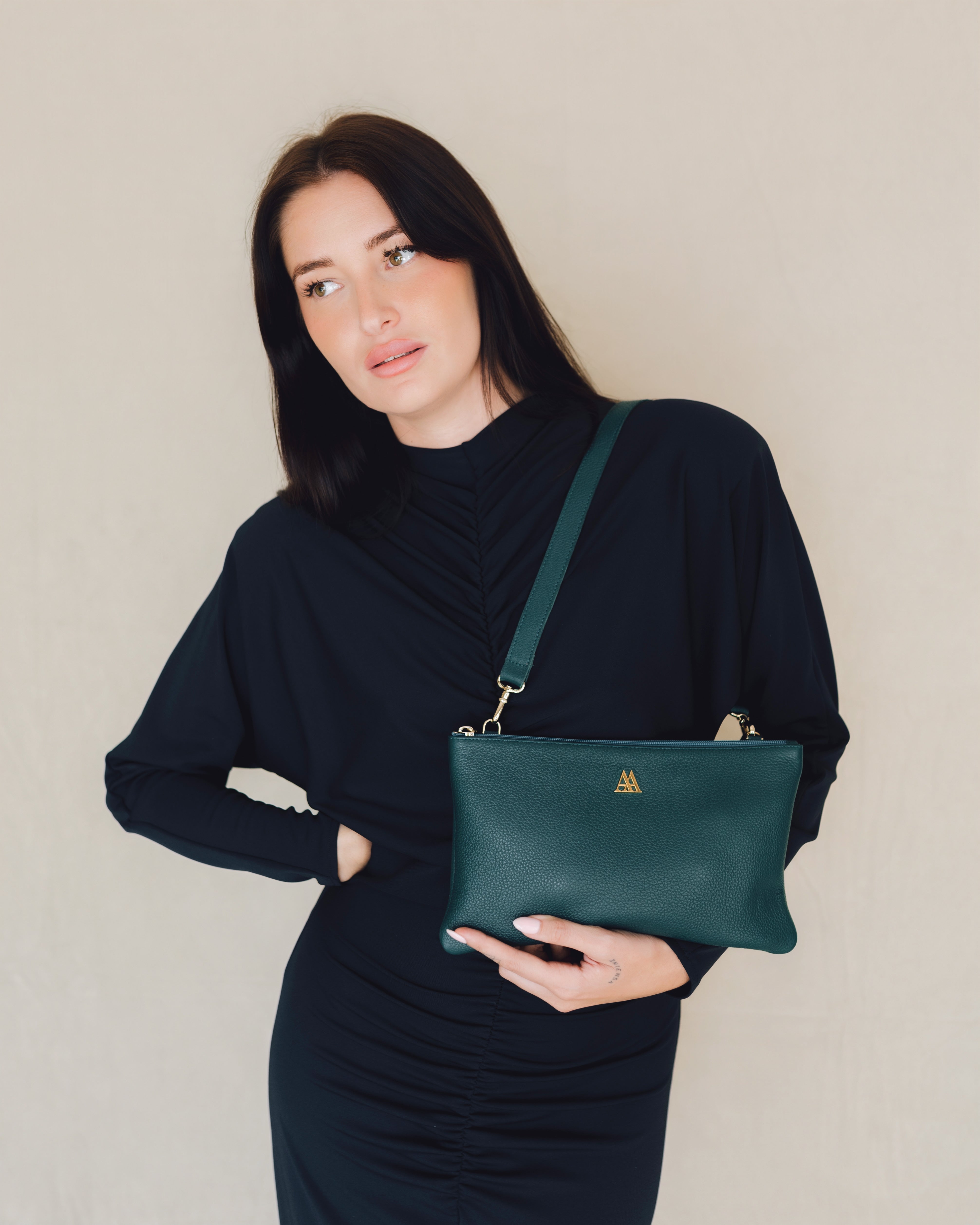 Catalina Bolso Clutch Piel Verde Petróleo