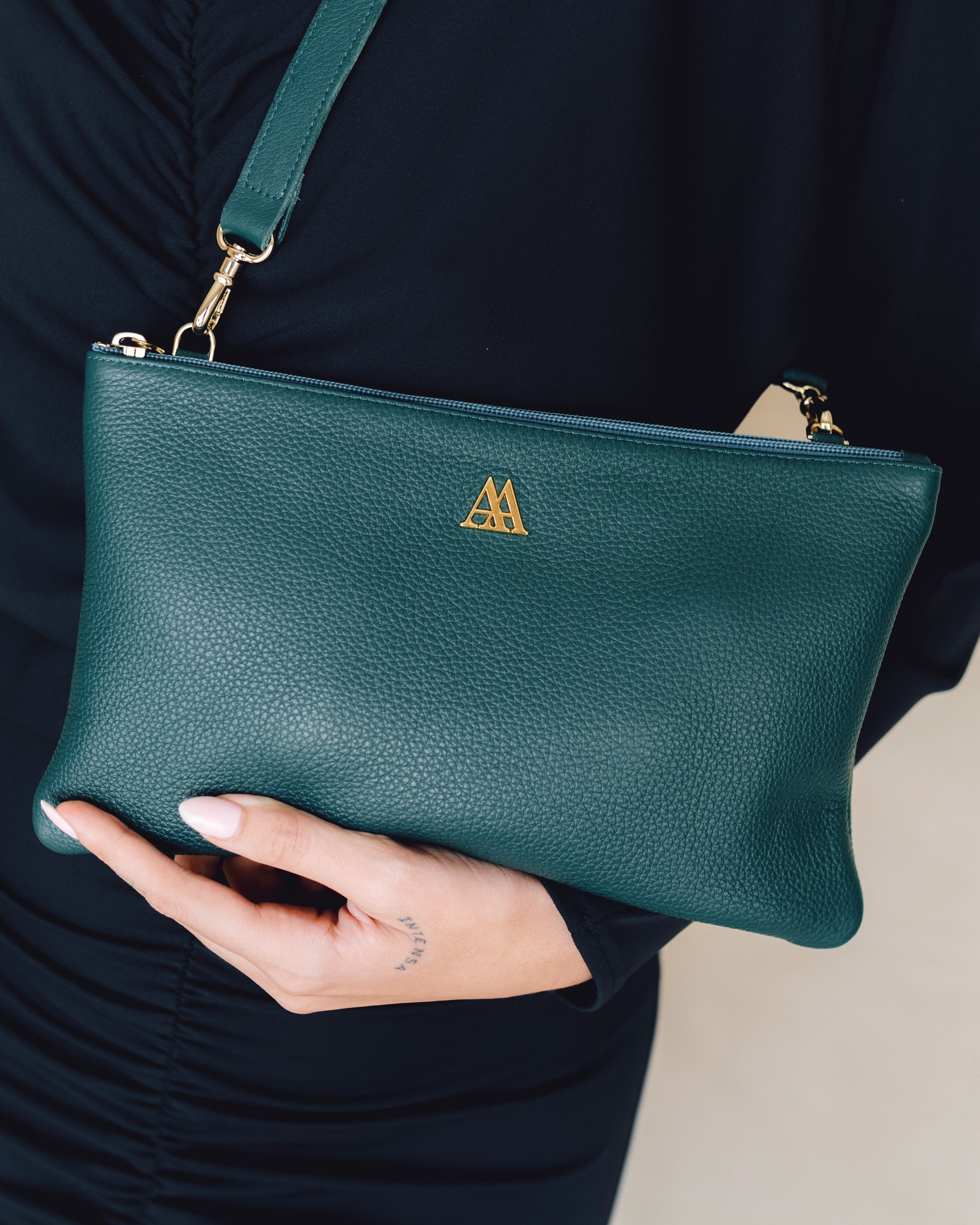 Catalina Bolso Clutch Piel Verde Petróleo