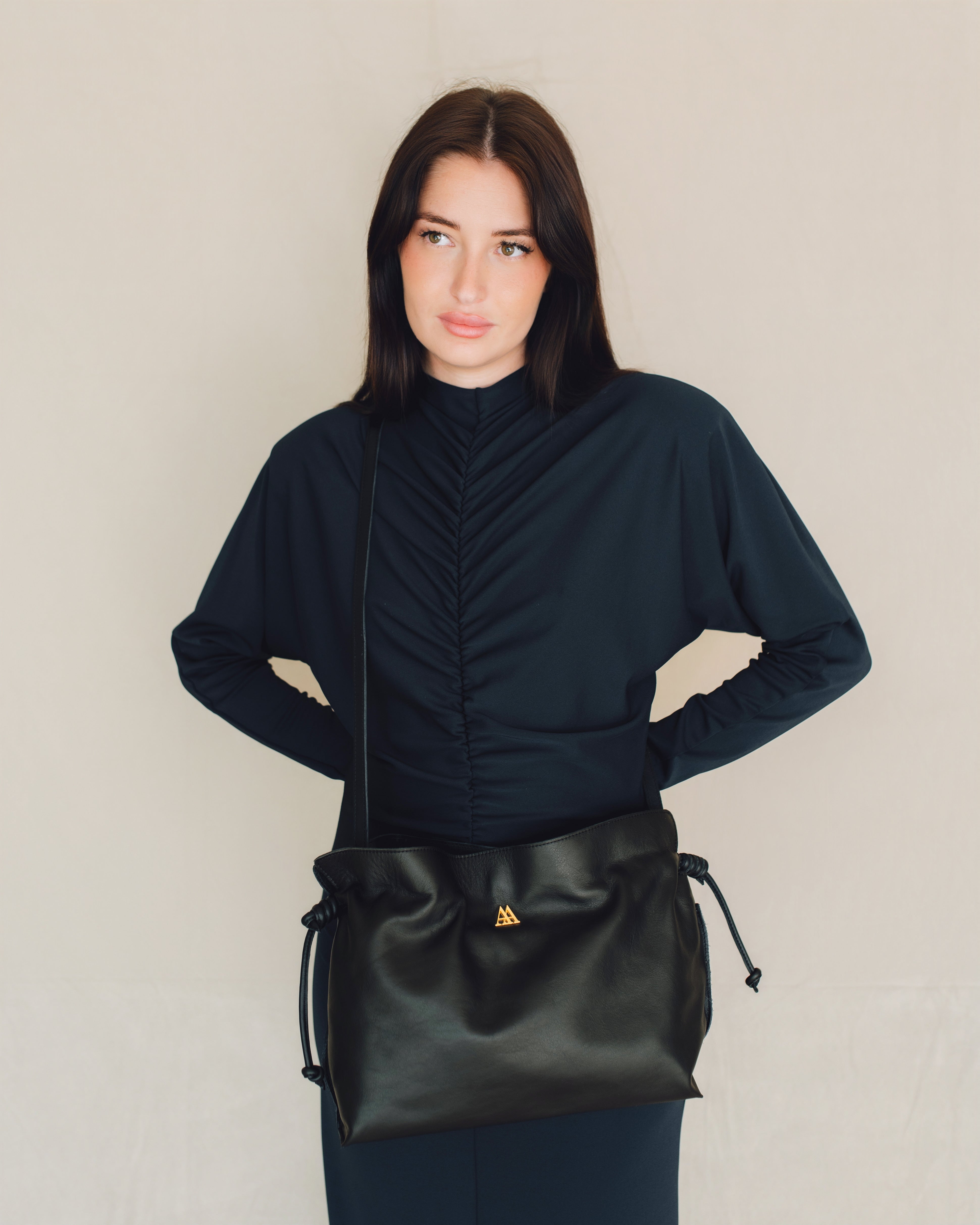 Fátima Fringed Leather Bag, Black