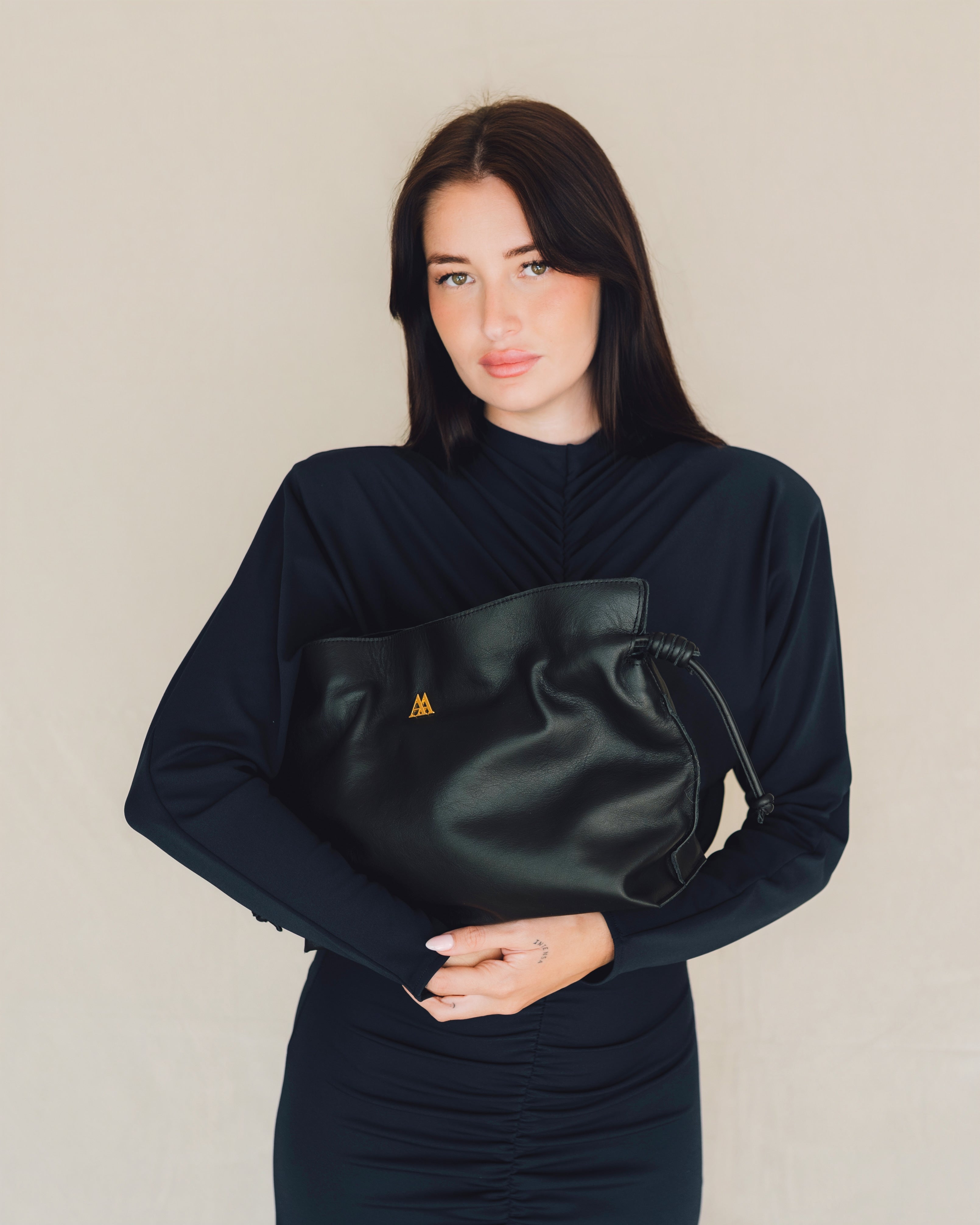 Fátima Fringed Leather Bag, Black