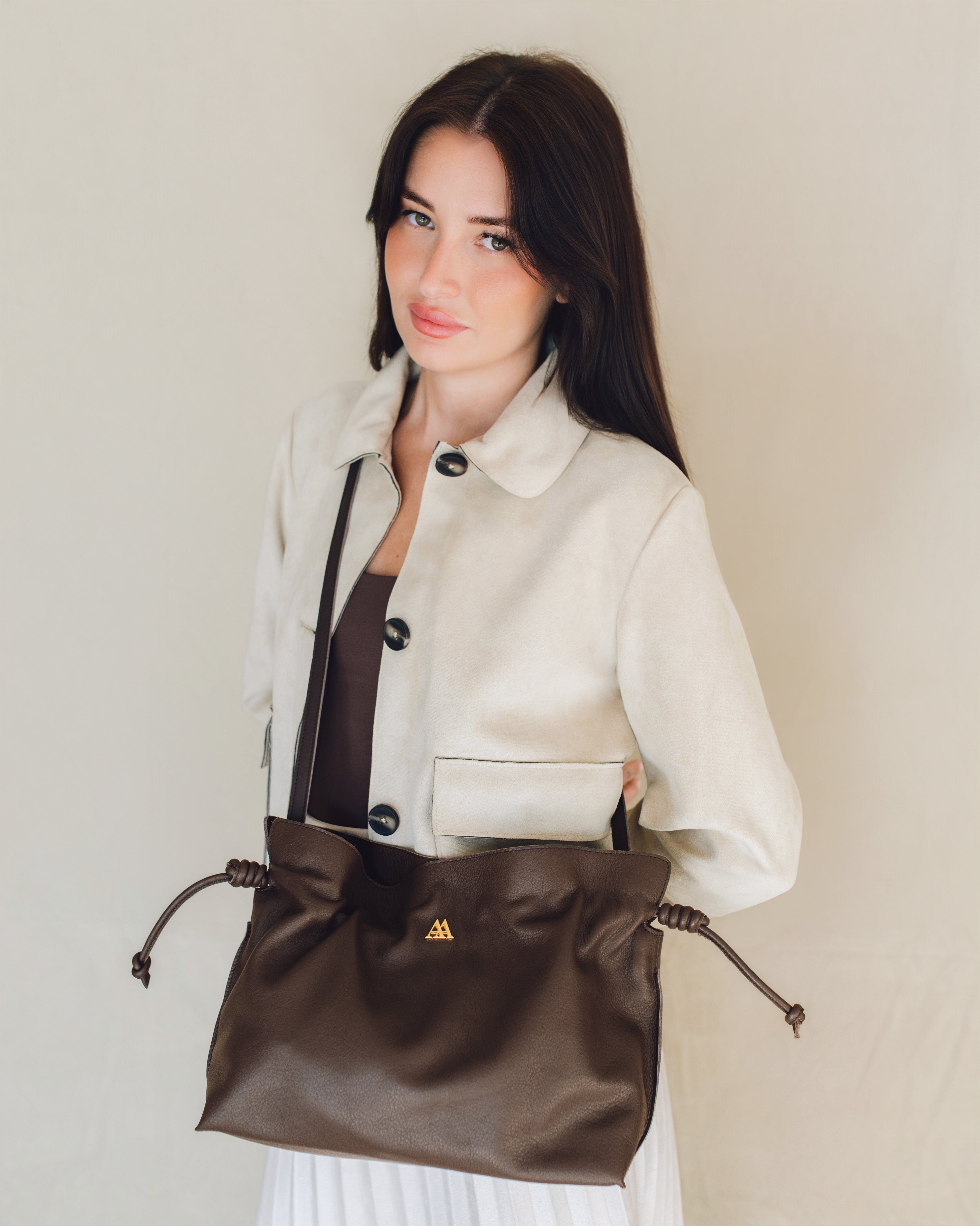 Fátima Bolso Fruncido Piel Marrón