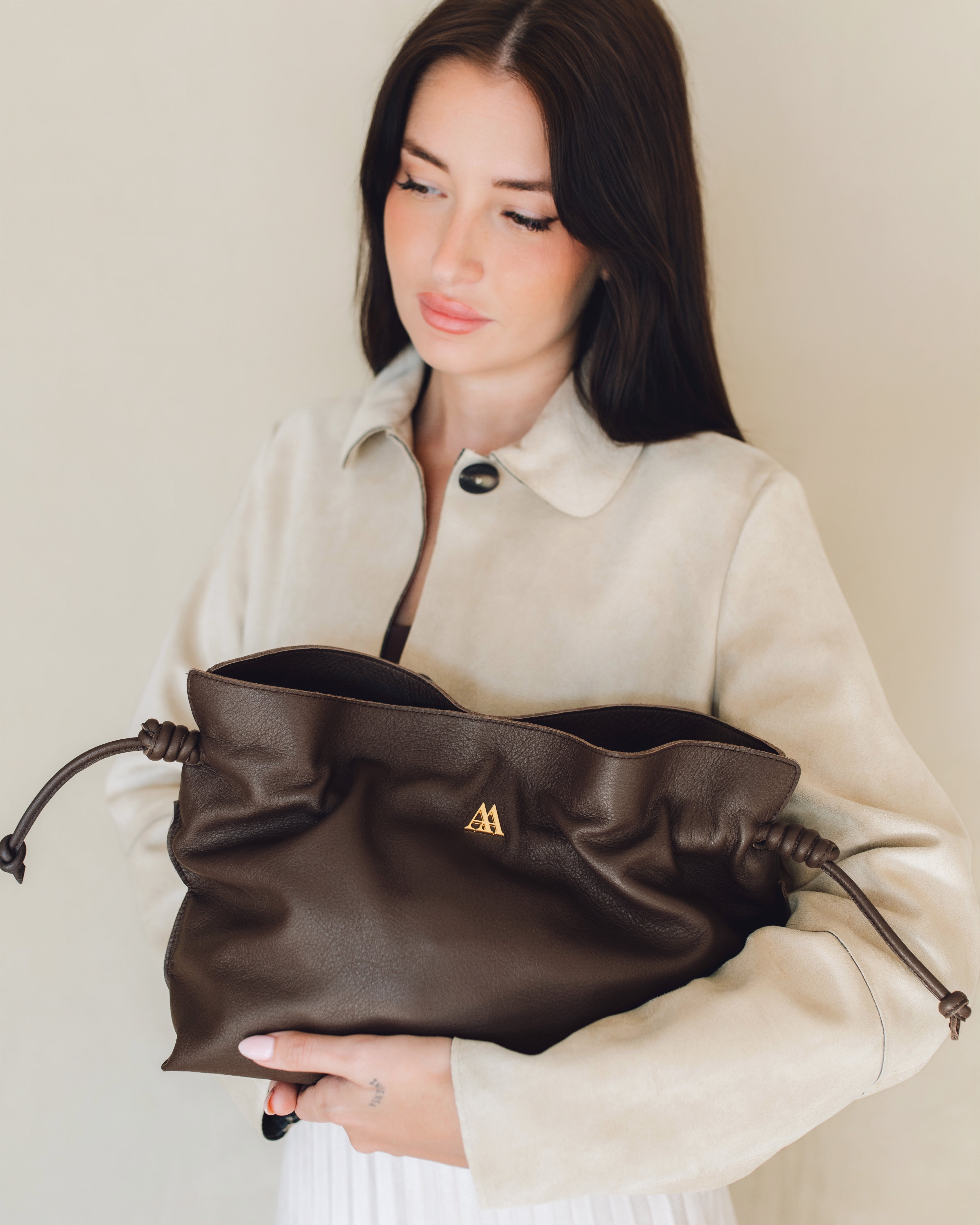 Fátima Bolso Fruncido Piel Marrón