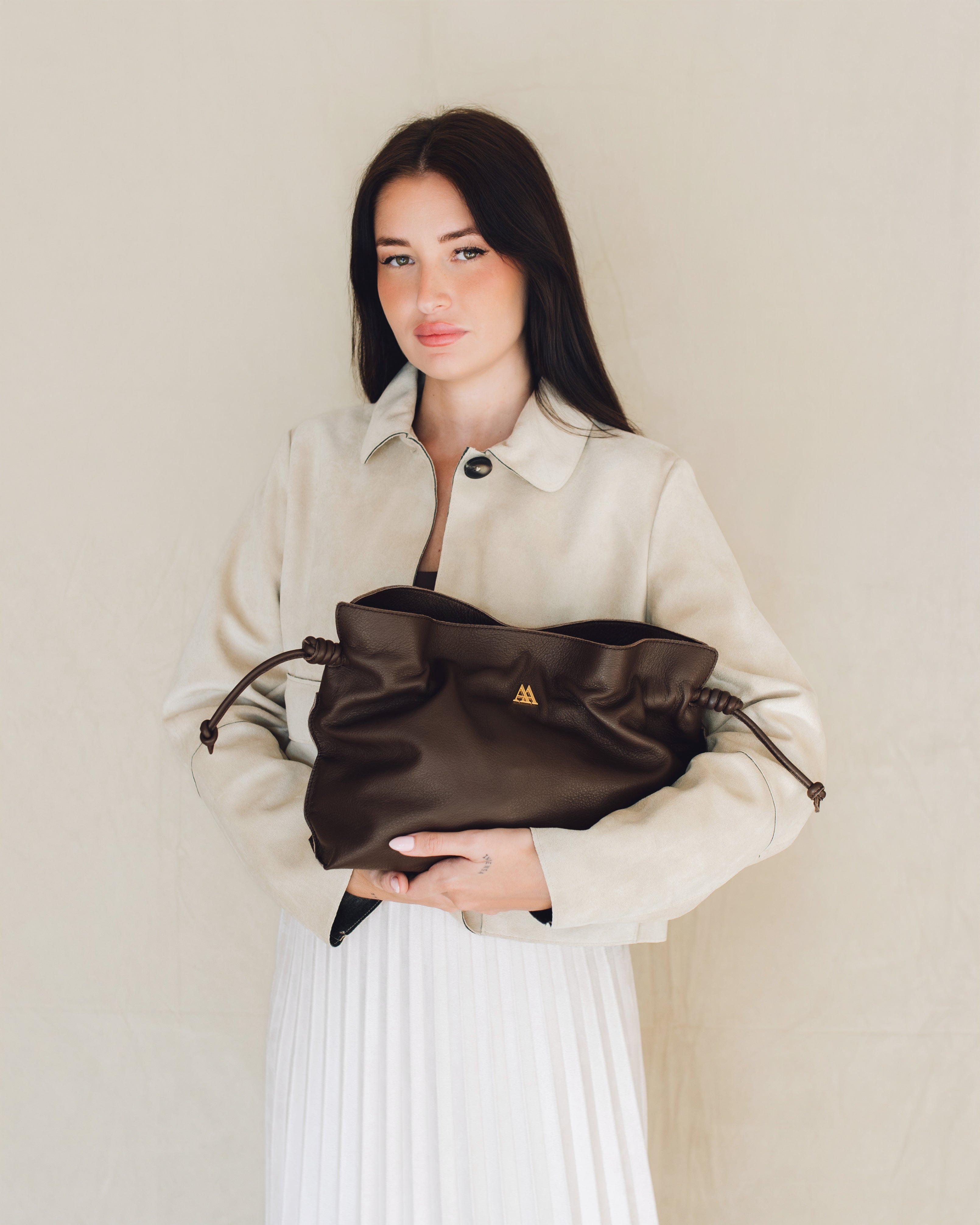 Fátima Bolso Fruncido Piel Marrón