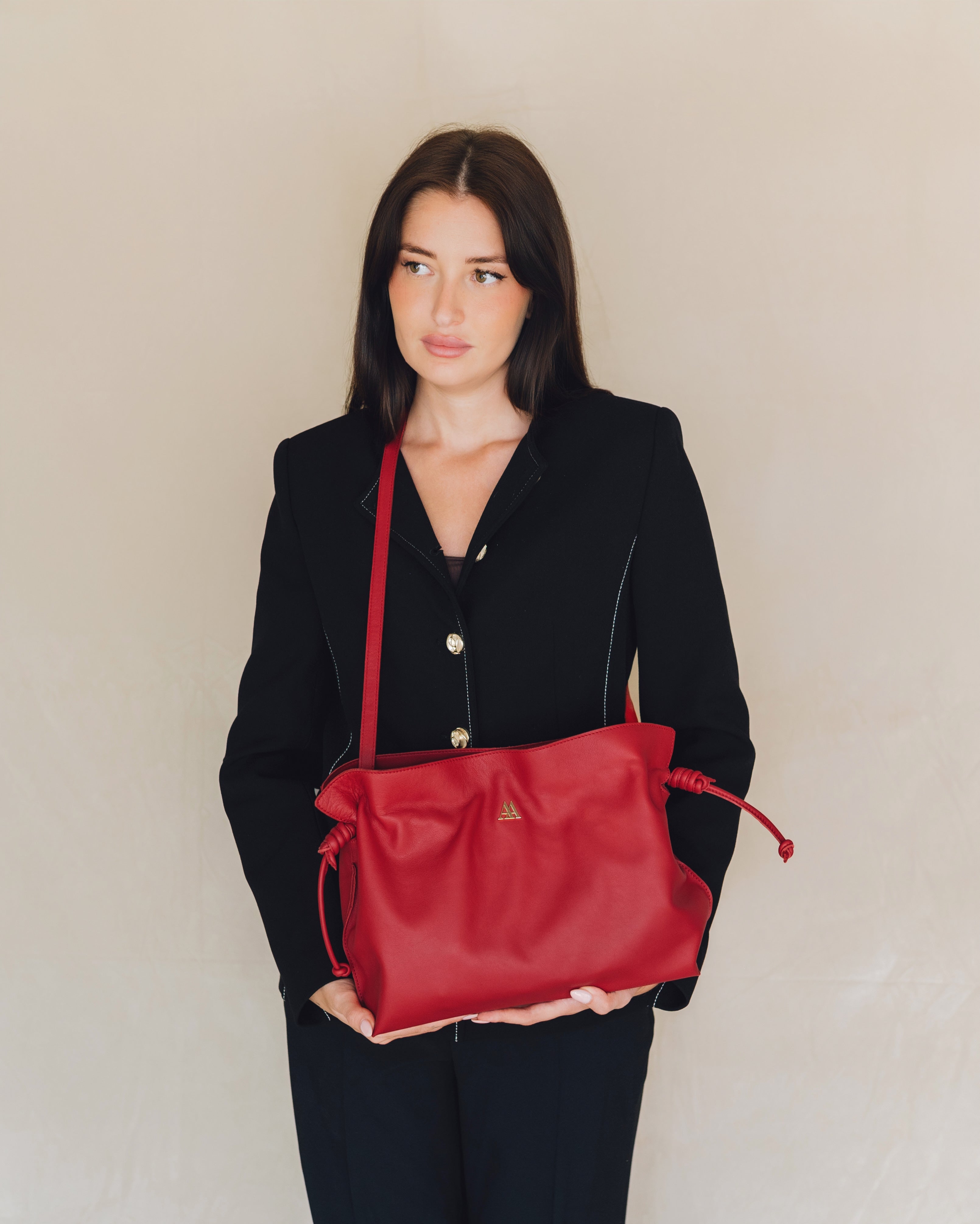 Fátima Bolso Fruncido Piel Rojo