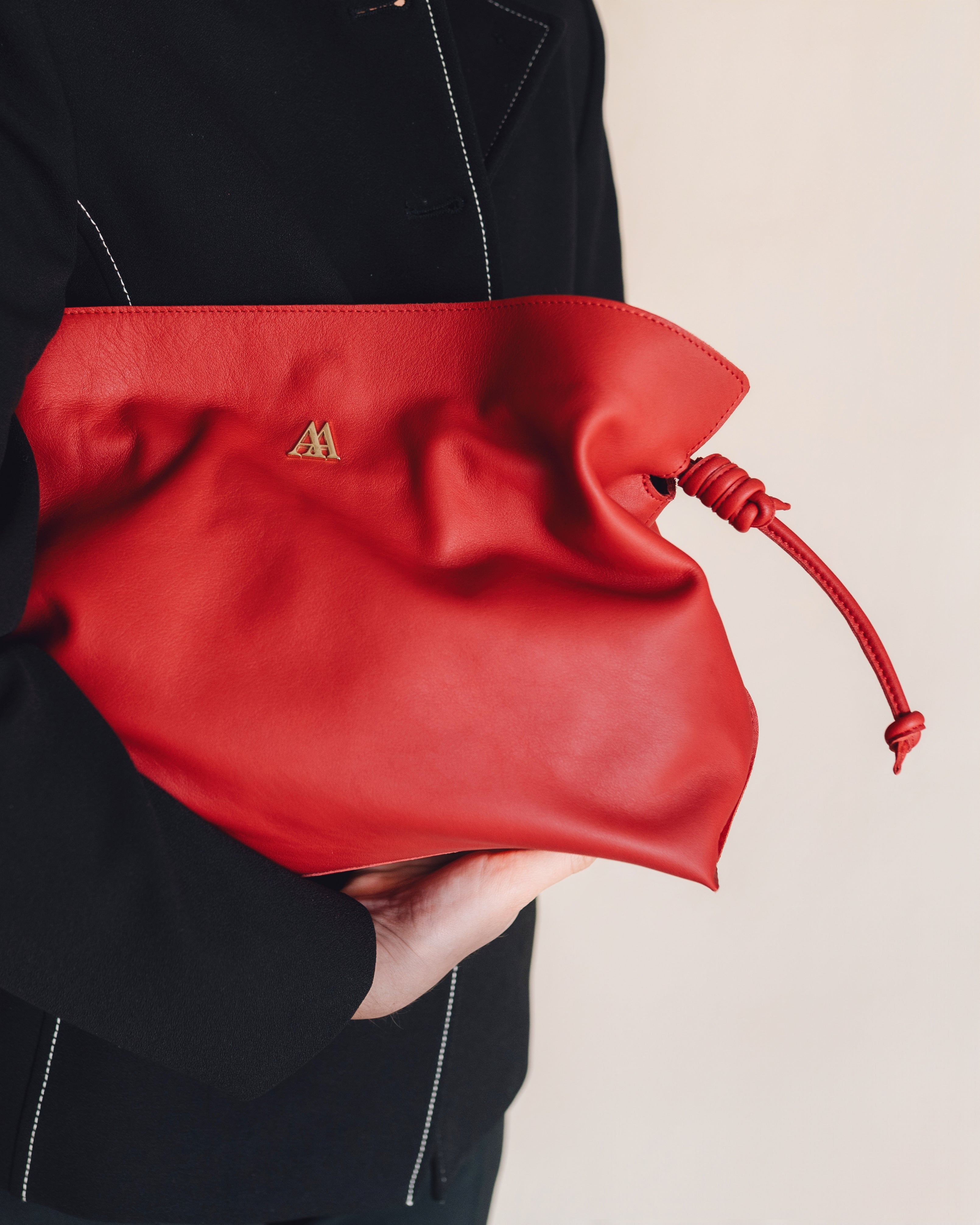 Fátima Ruched Leather Bag, Red