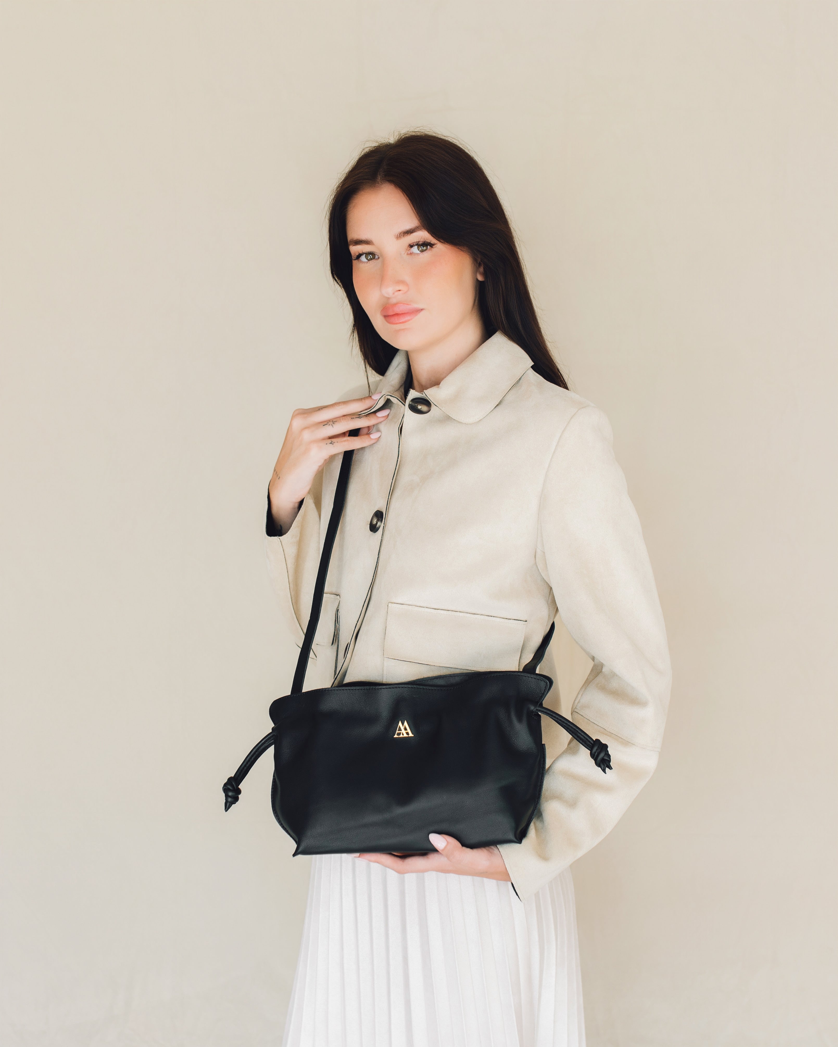 Fiona Bolso Fruncido Piel Negro