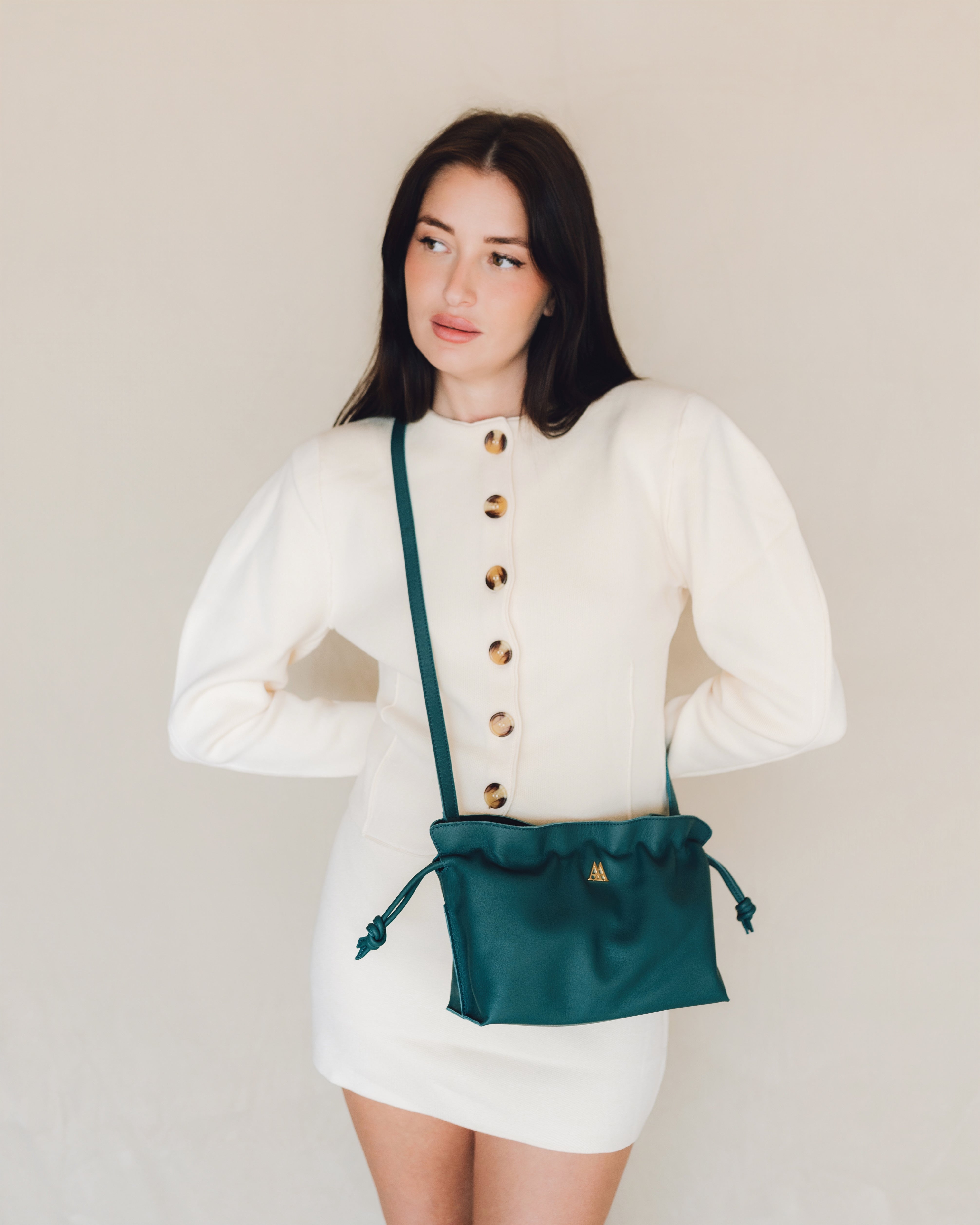 Fiona Bolso Fruncido Piel Verde Petróleo