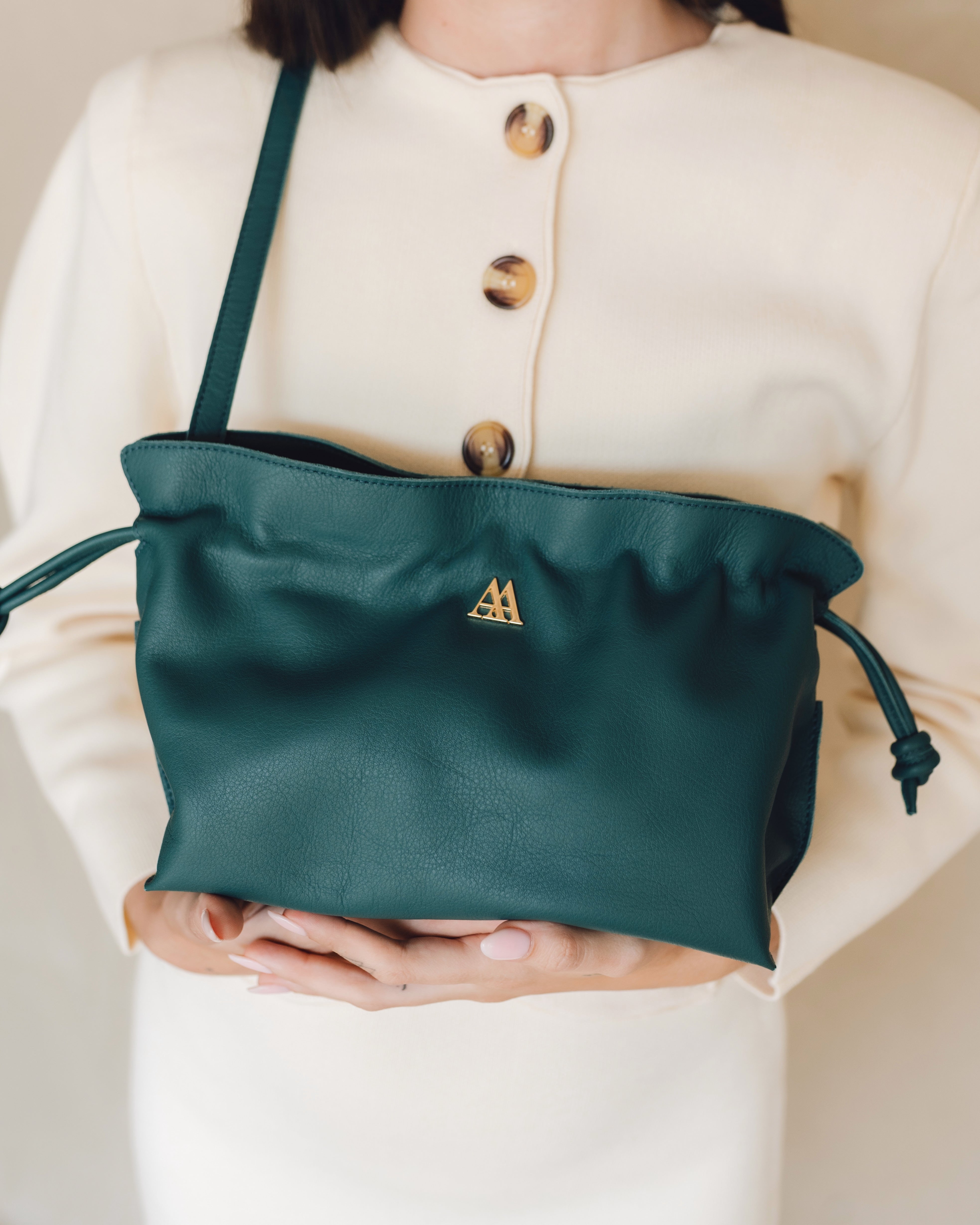 Fiona Bolso Fruncido Piel Verde Petróleo