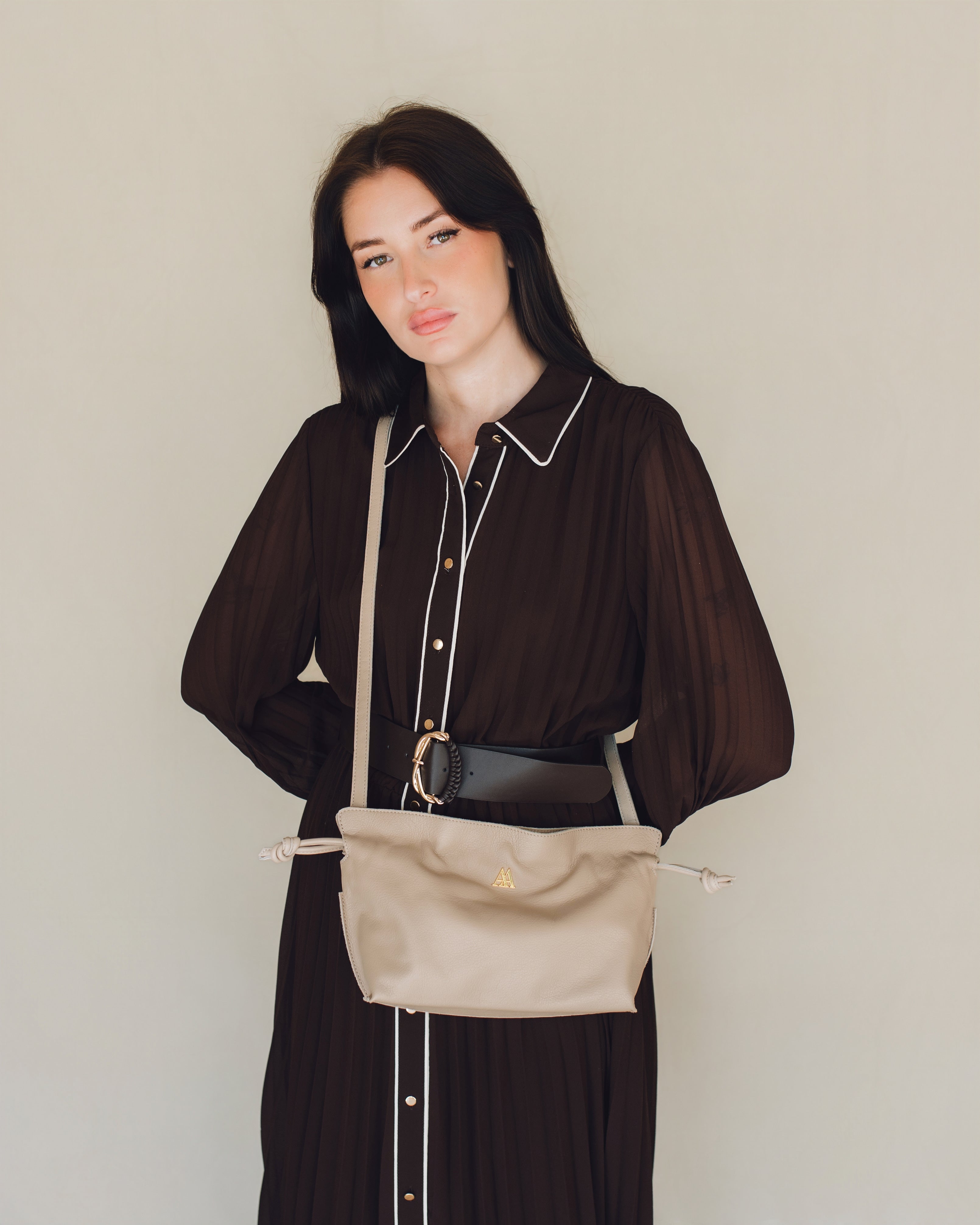 Fiona Bolso Fruncido Piel Beig