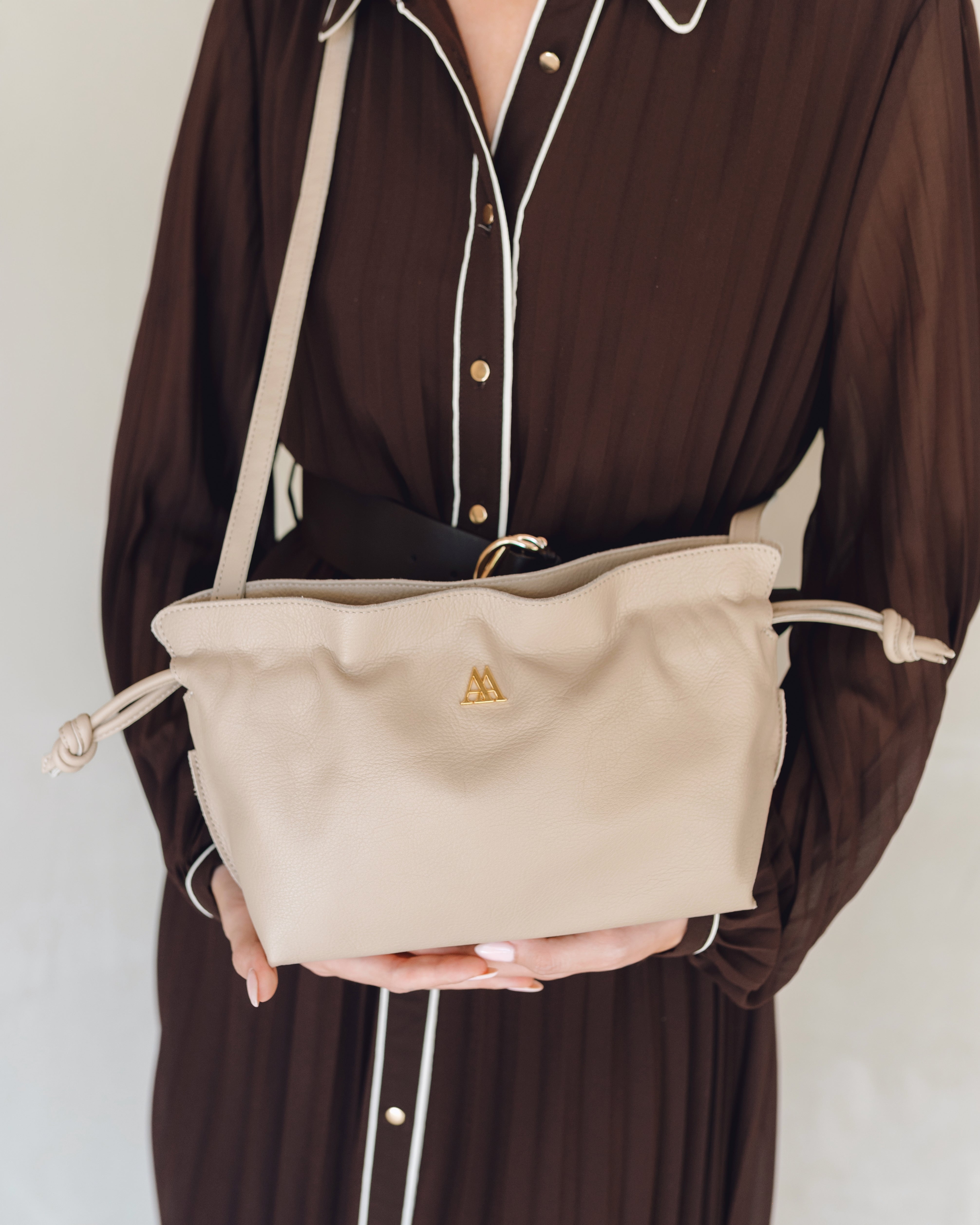 Fiona Bolso Fruncido Piel Beig