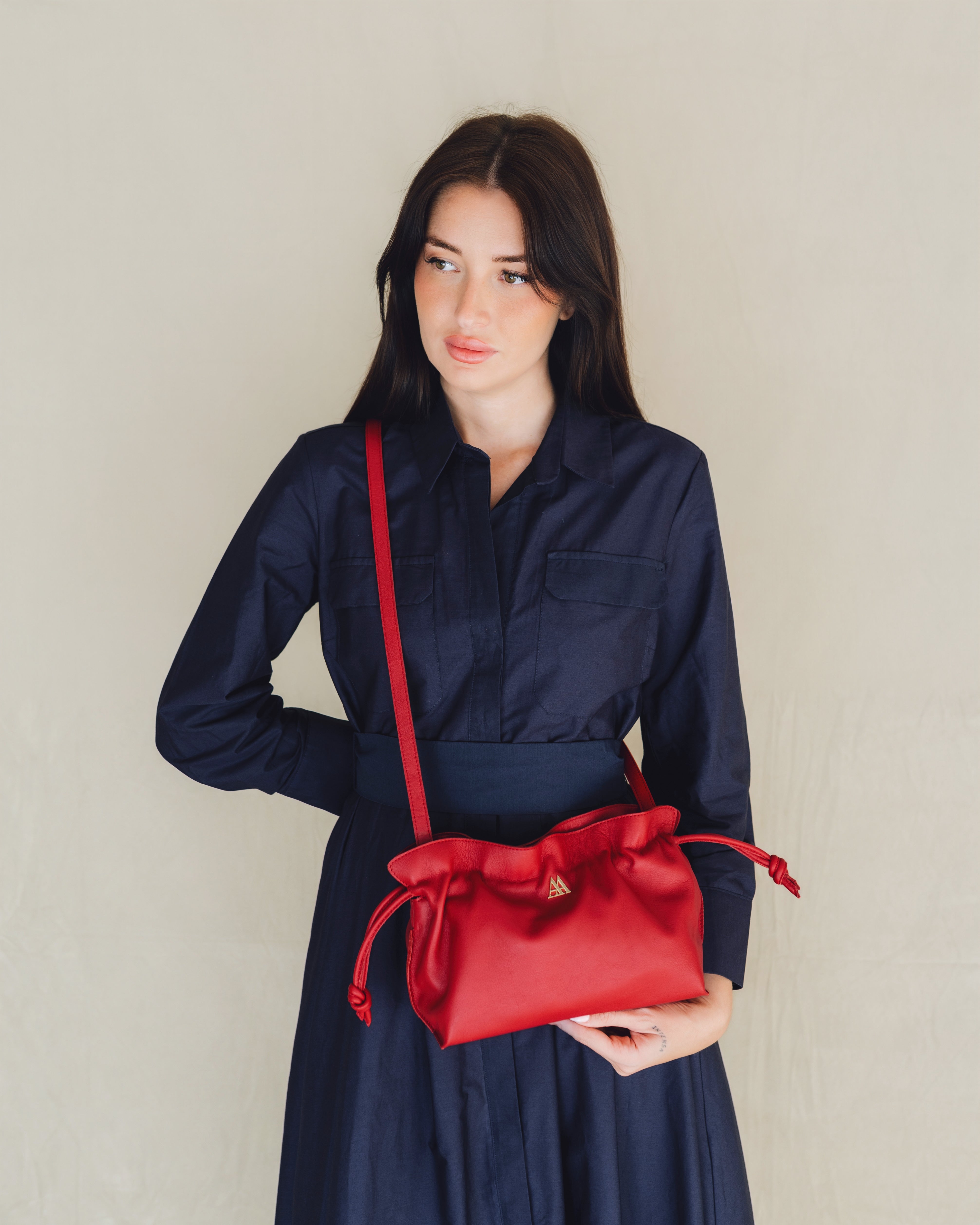 Fiona Bolso Fruncido Piel Rojo