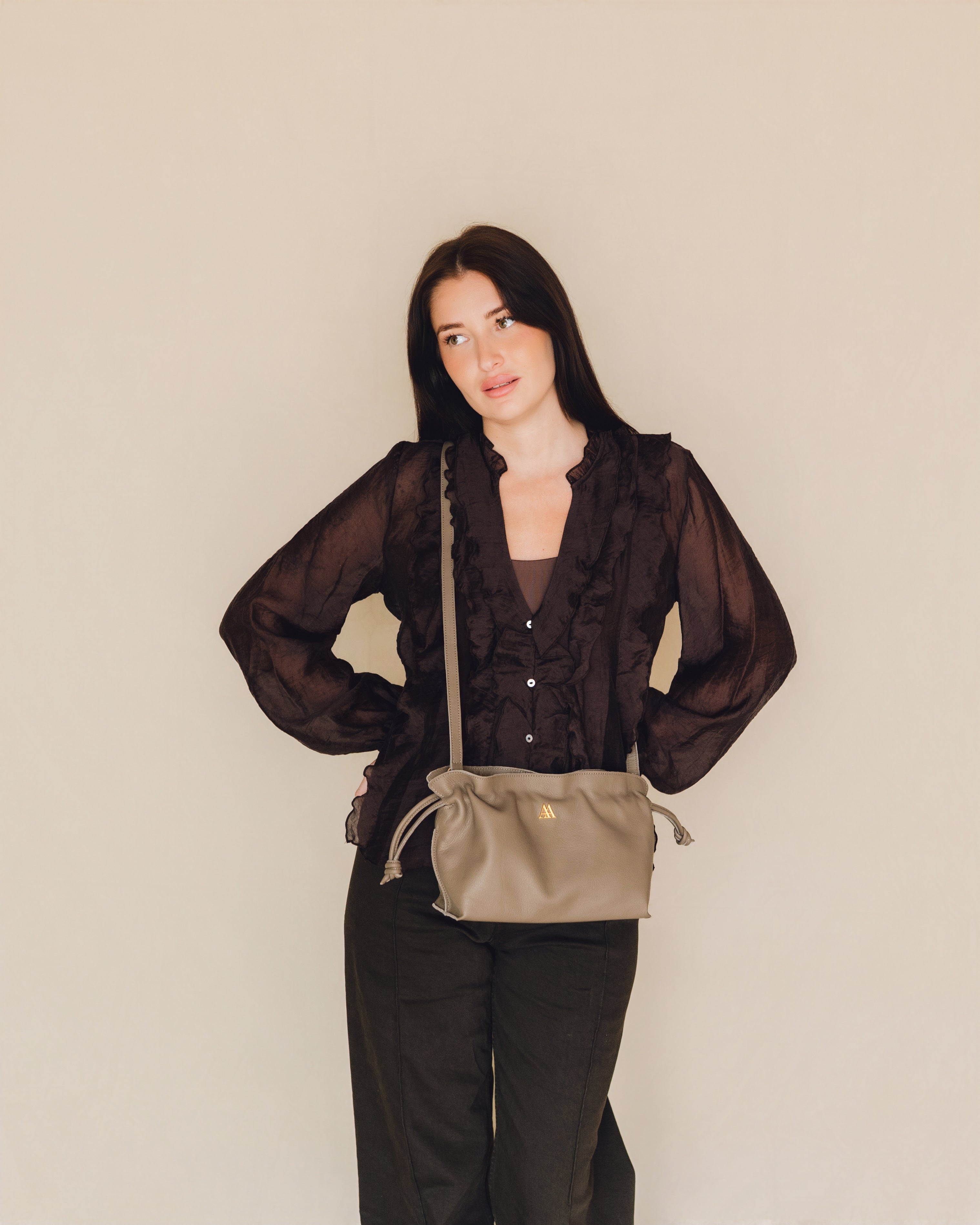 Fiona Bolso Fruncido Piel Taupe