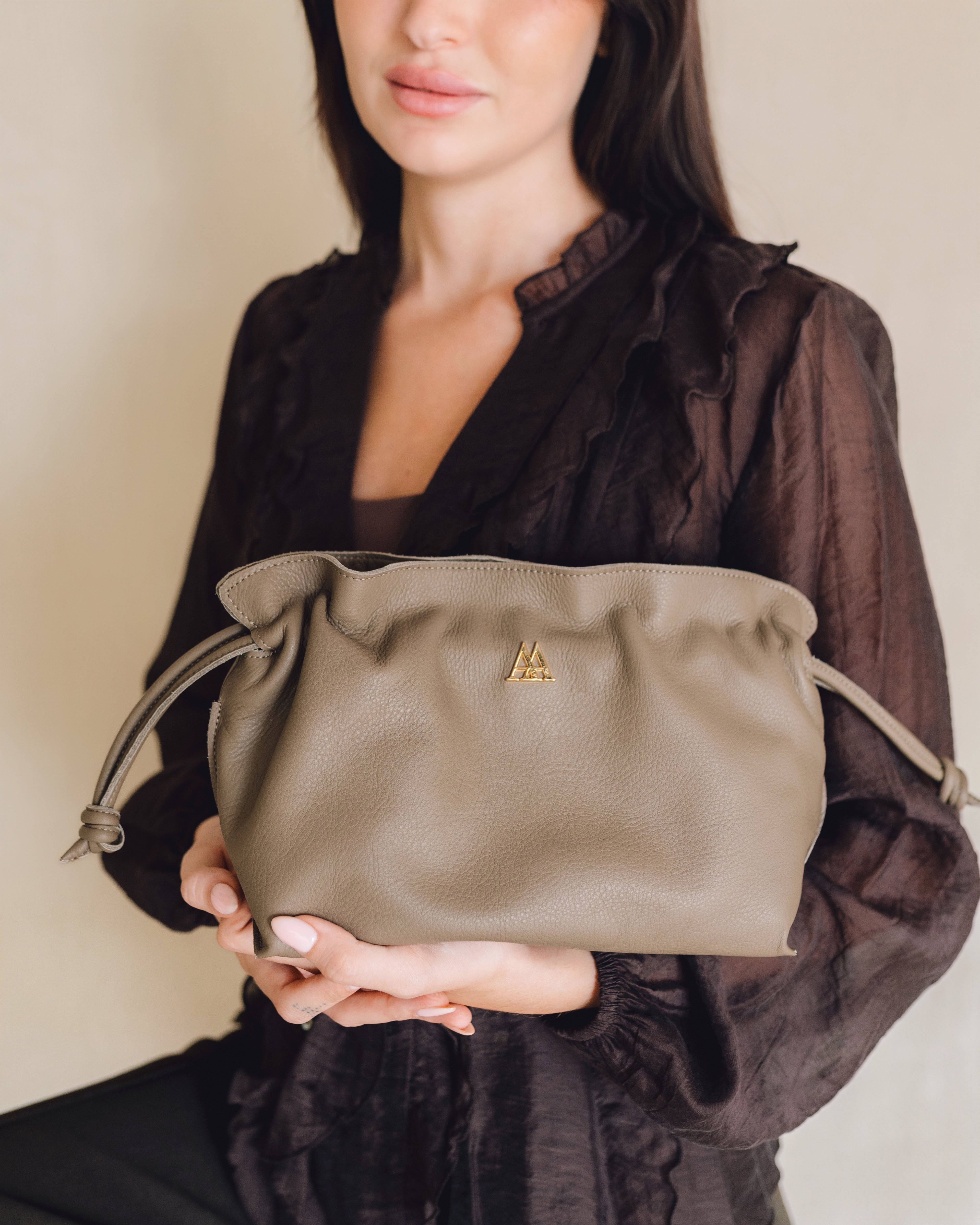 Fiona Bolso Fruncido Piel Taupe