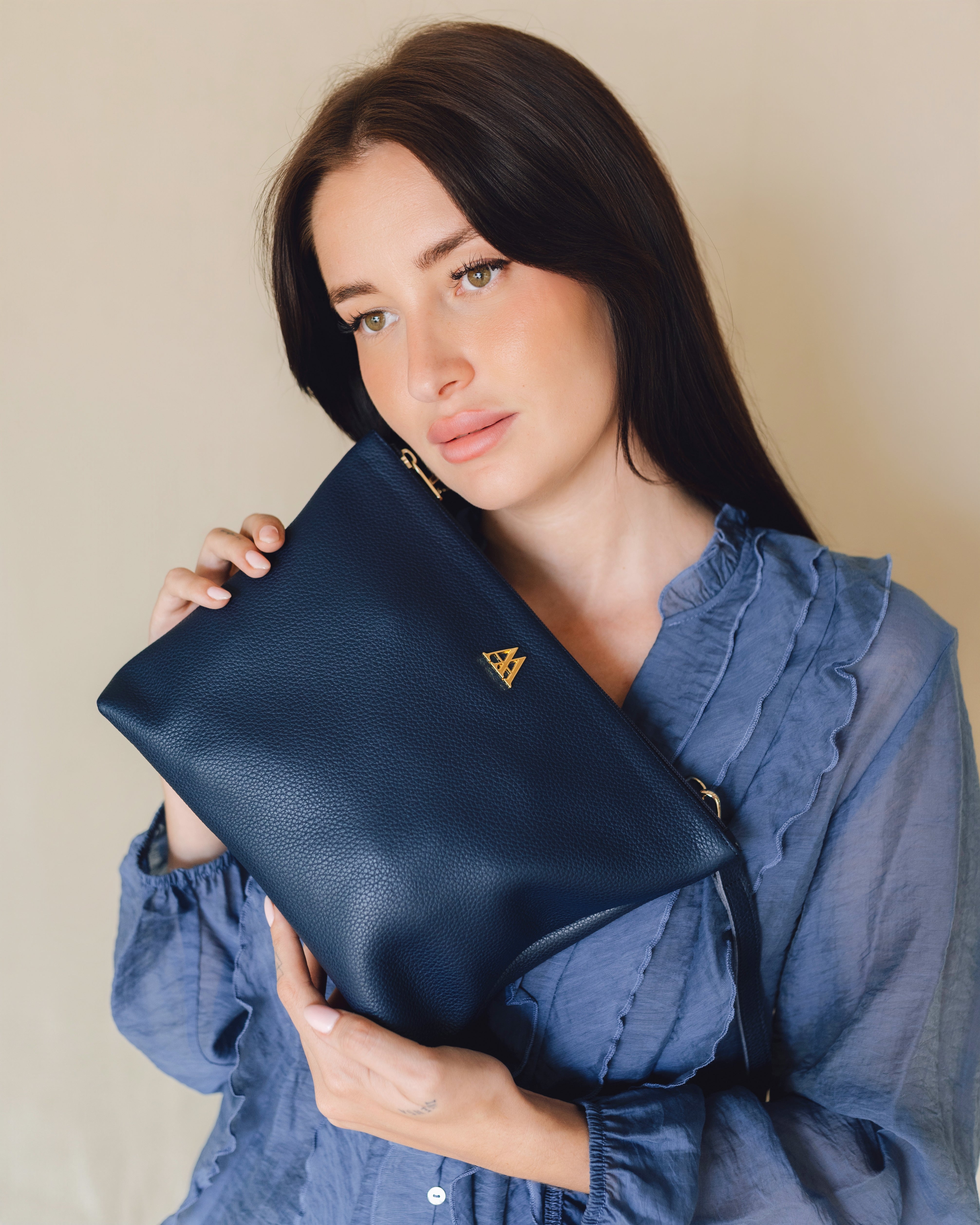 Manola Bolso Clutch Piel Azul Marino