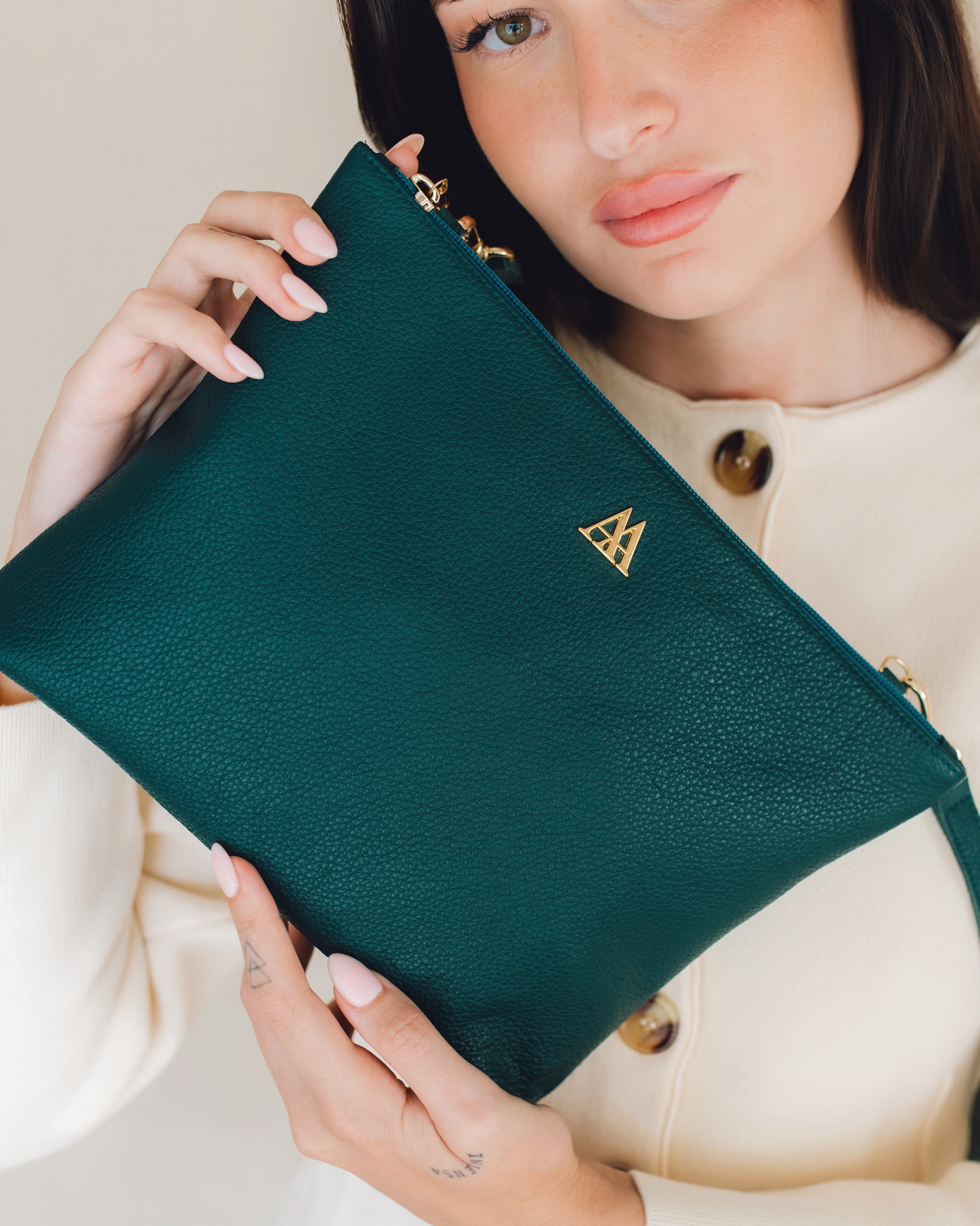 Manola Bolso Clutch Piel Verde Petróleo