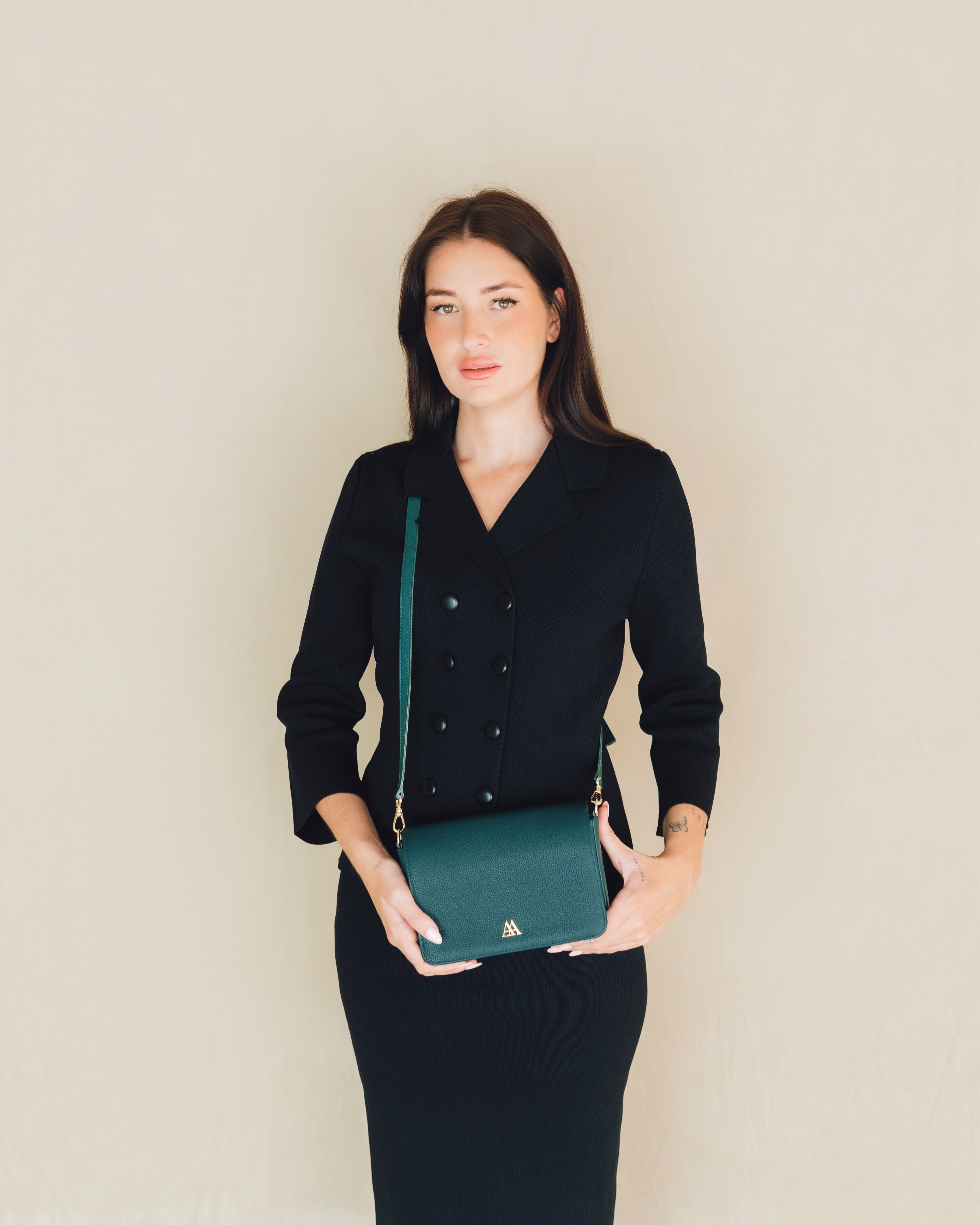 María Bolso Solapa Mini Piel Verde Petróleo