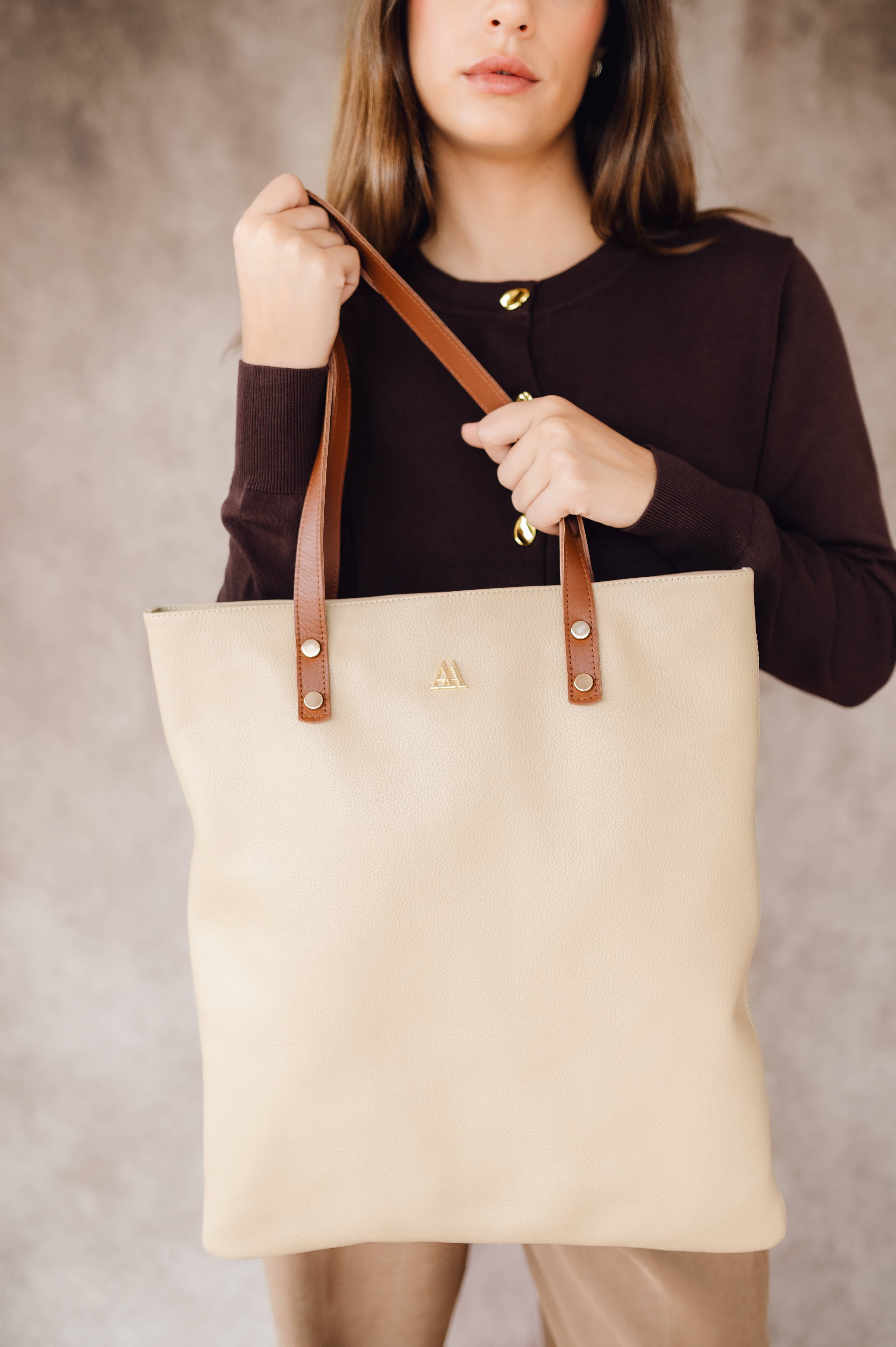 Noa Beige Leather Tote Bag