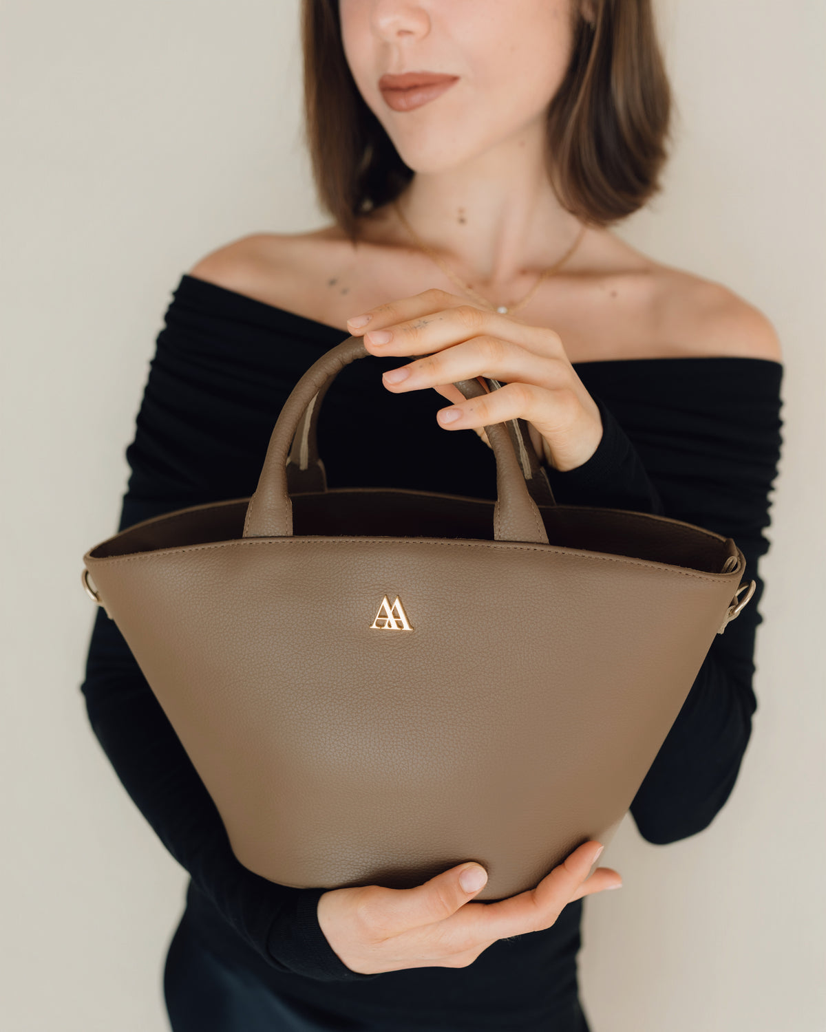 Carlota Sac Cabas Cuir Taupe