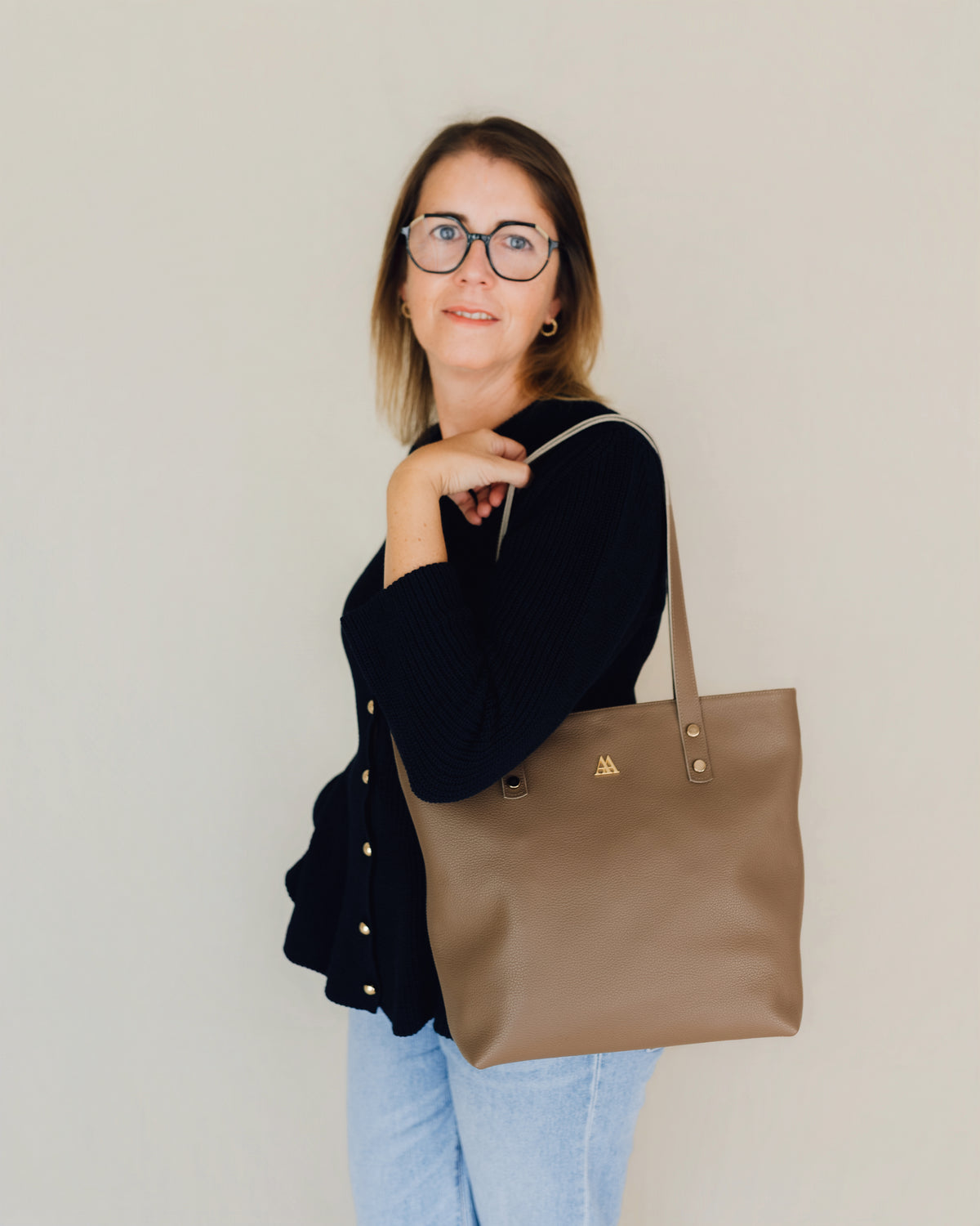 Sac Shopper Sofia en cuir taupe