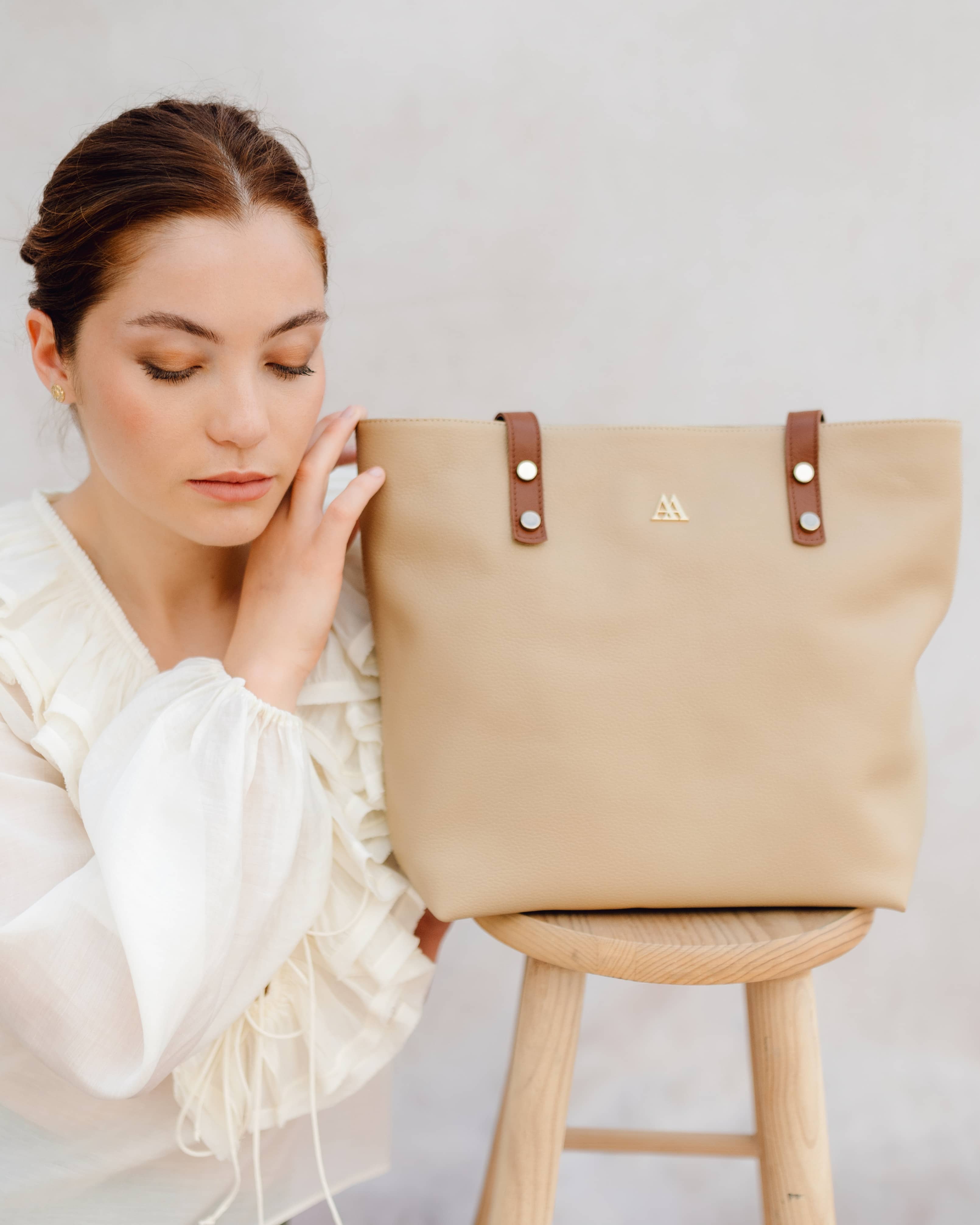 Sofia Beige Leather Shopper Bag