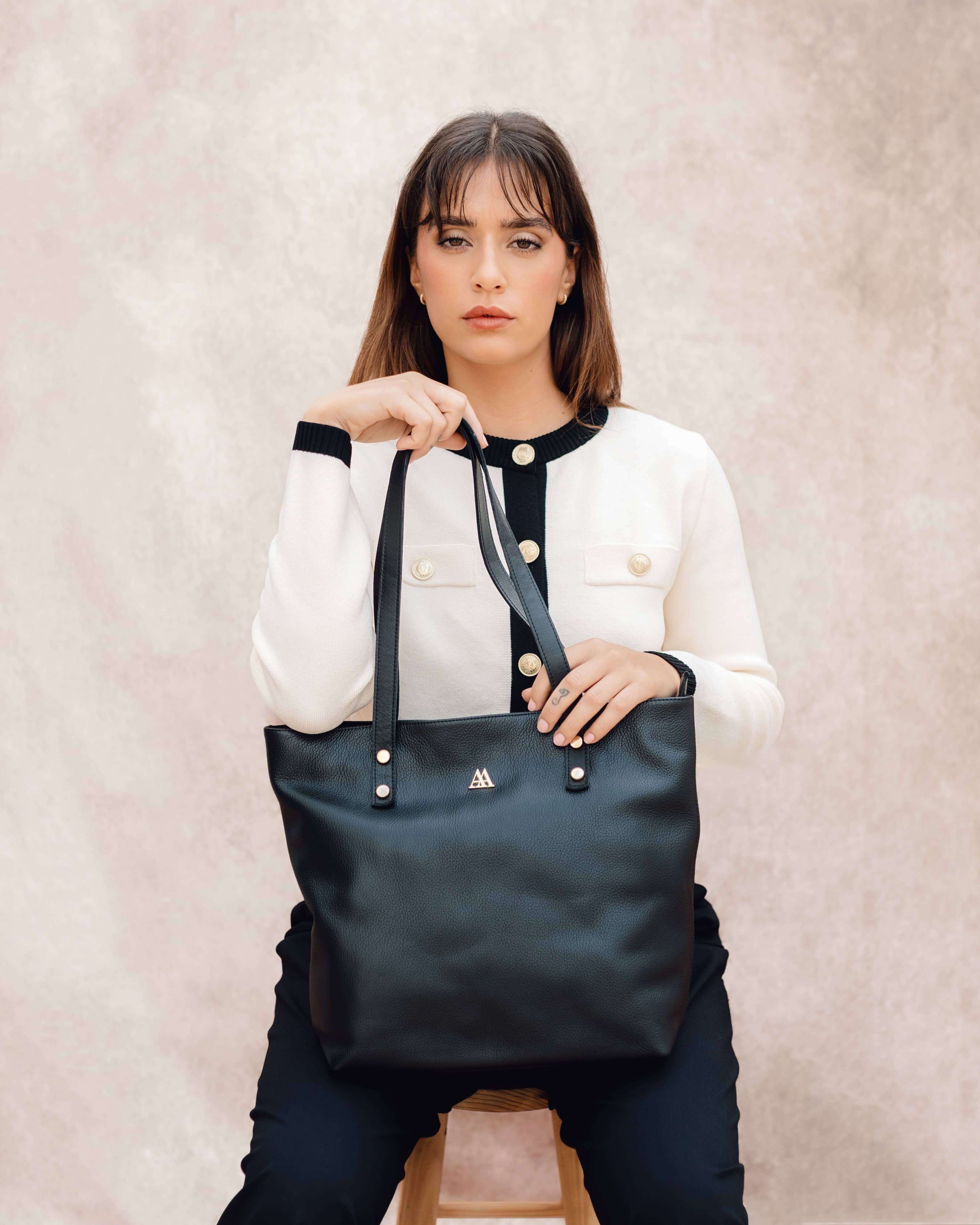 Sofia Leather Shopper Bag, Black