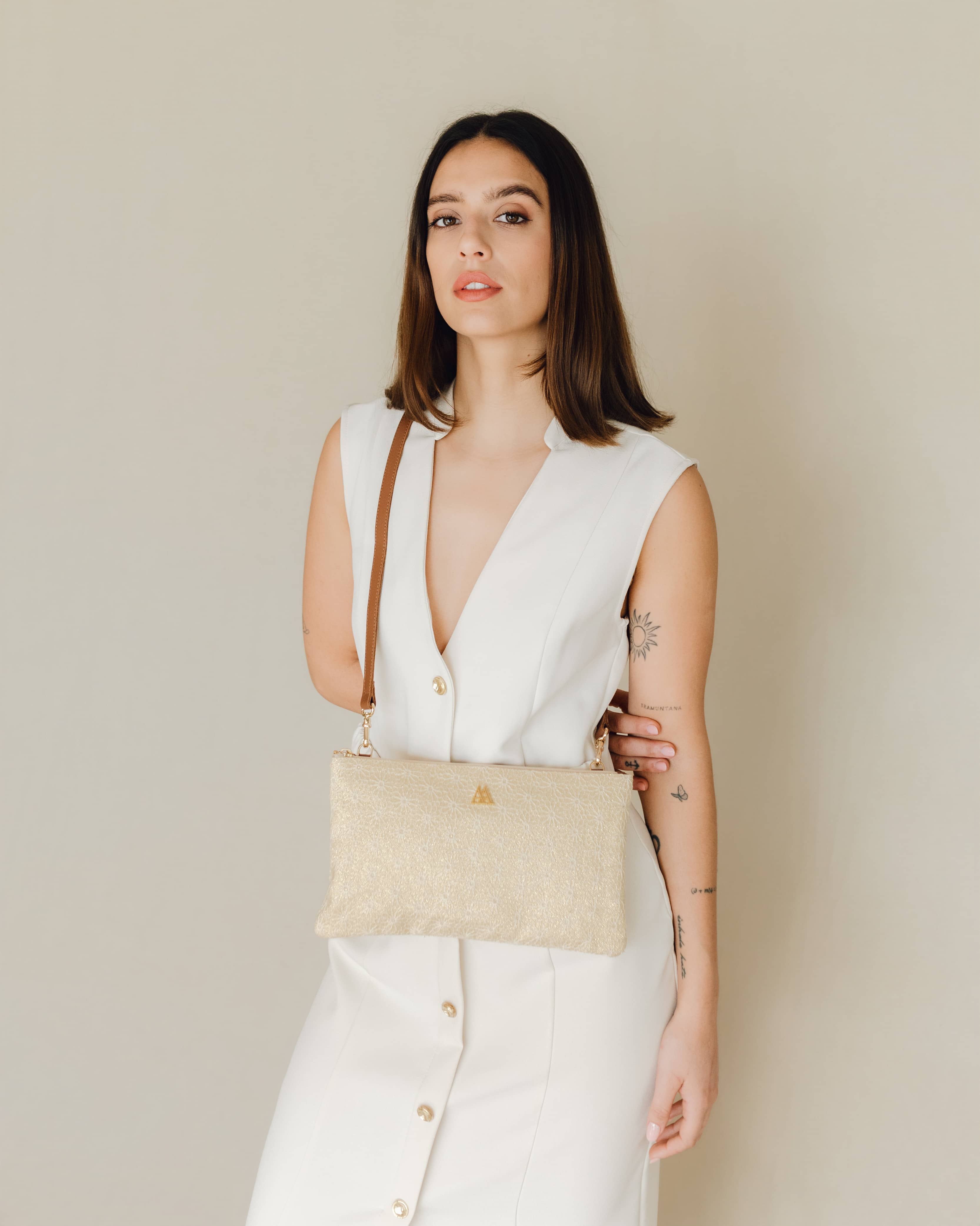 Catalina Bolso Clutch Flores Lúrex Oro