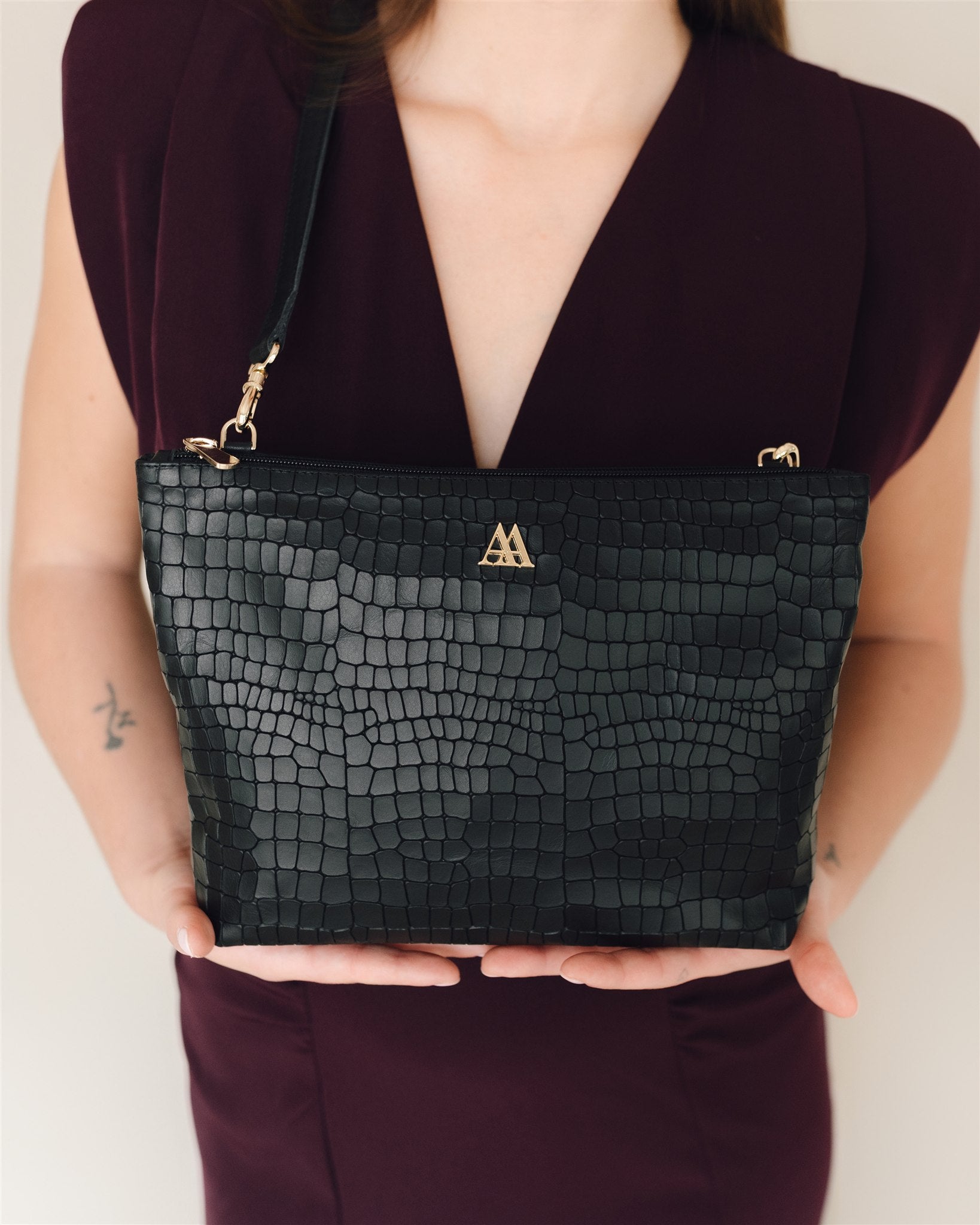 Manola Black Leather Clutch Bag