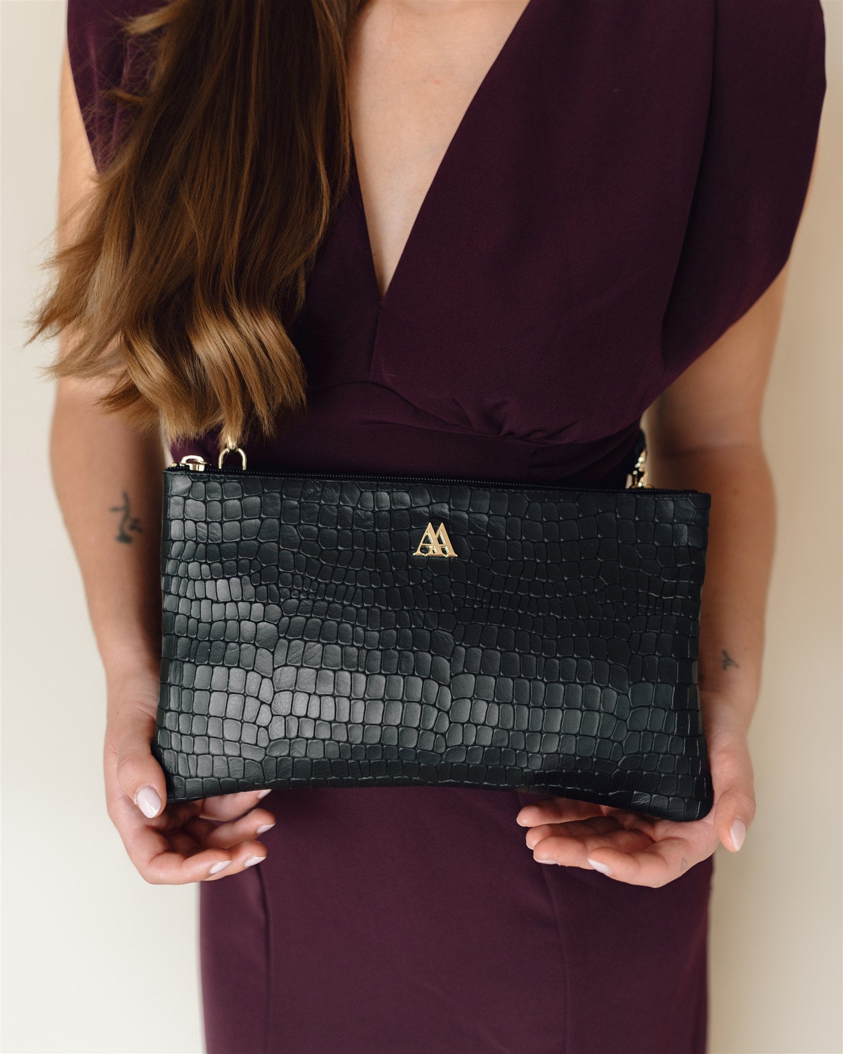 Catalina Black Leather Clutch Bag